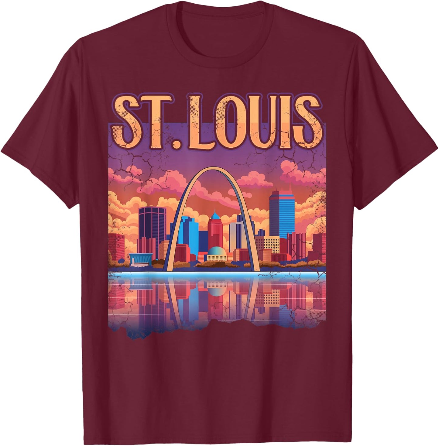 St Louis Gateway Arch Missouri Cityscape Skyline T-Shirt - T-Shirt | Maroon