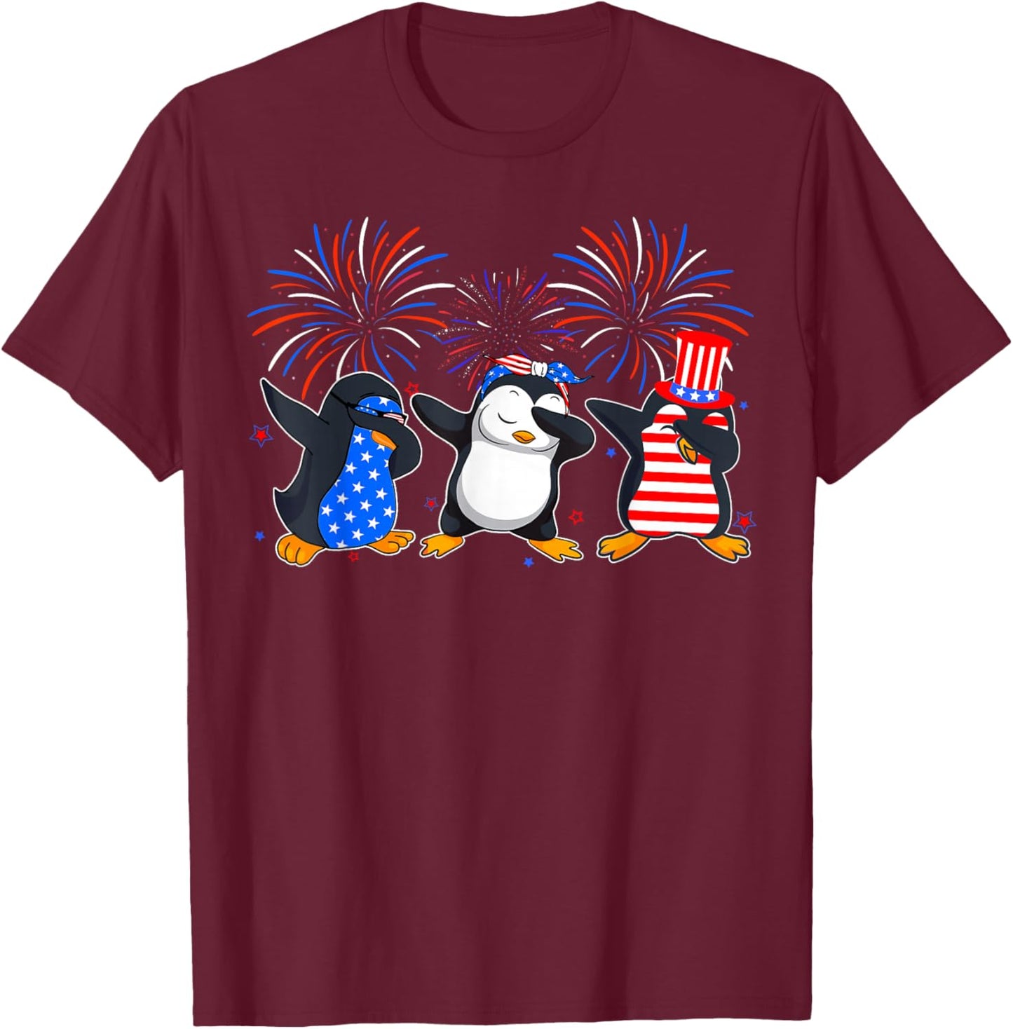 Happy Fourth Of July - Patriotic Animals - Penguin USA Flag T-Shirt - T-Shirt | Maroon
