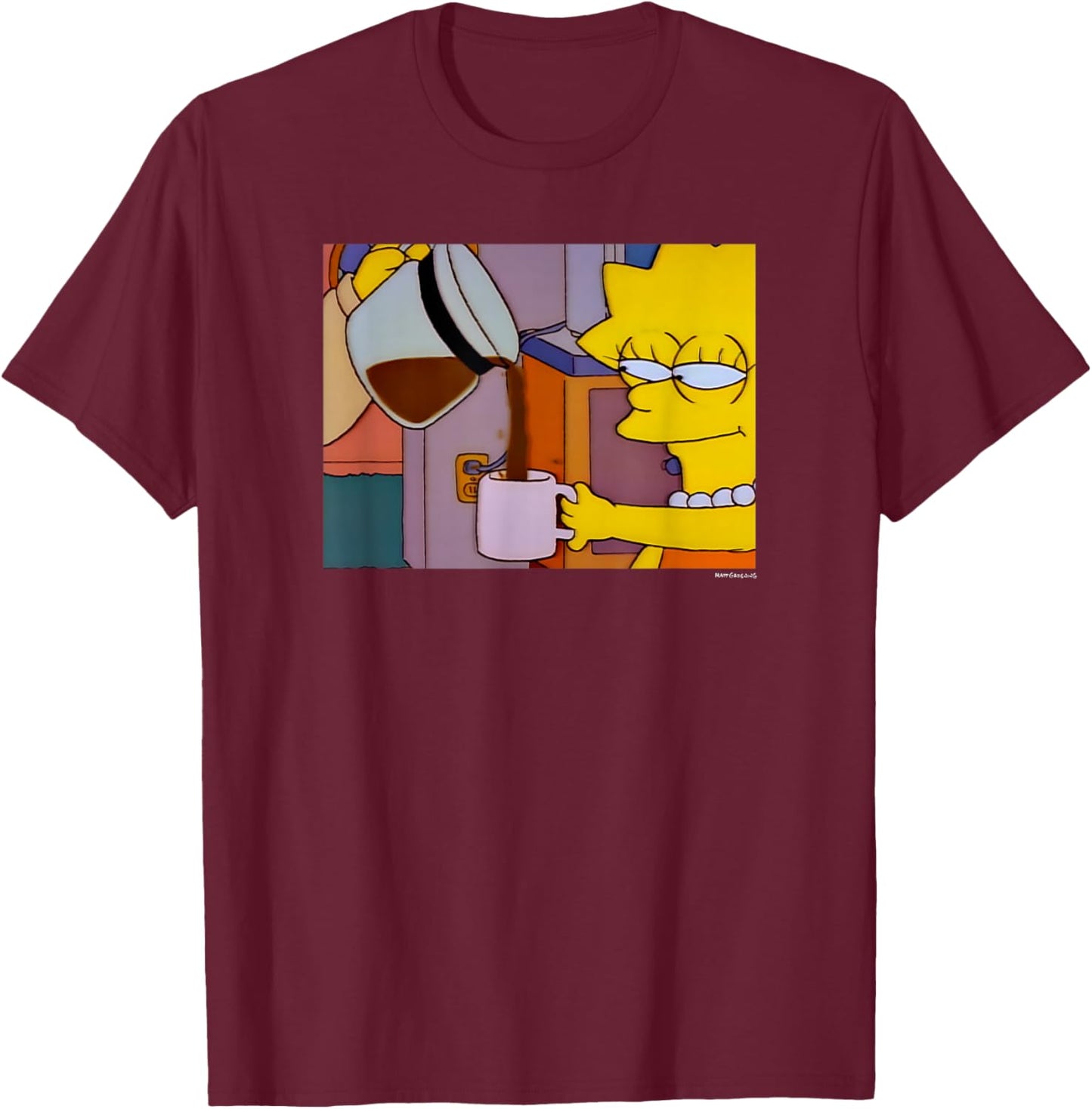 The Simpsons Lisa Coffee Smile V1 T-Shirt - T-Shirt | Maroon