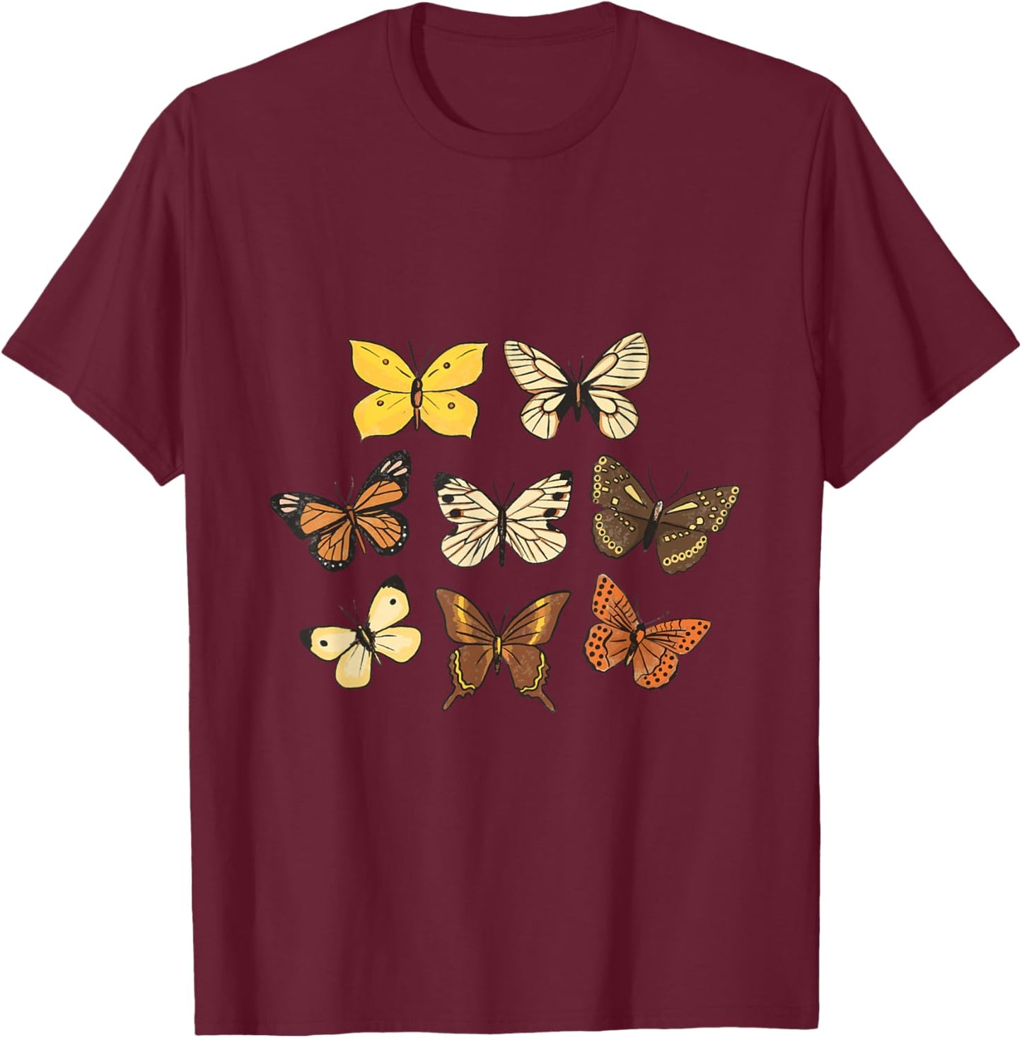 Vintage Butterflies print Butterfly Collection entomology T-Shirt - T-Shirt | Maroon