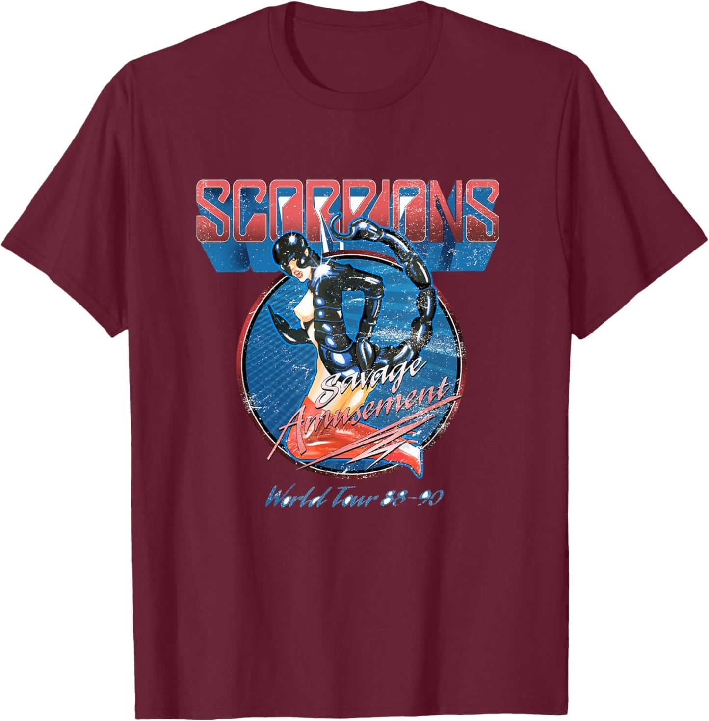 Official Scorpions Savage Amusement World Tour T-Shirt - T-Shirt | Maroon