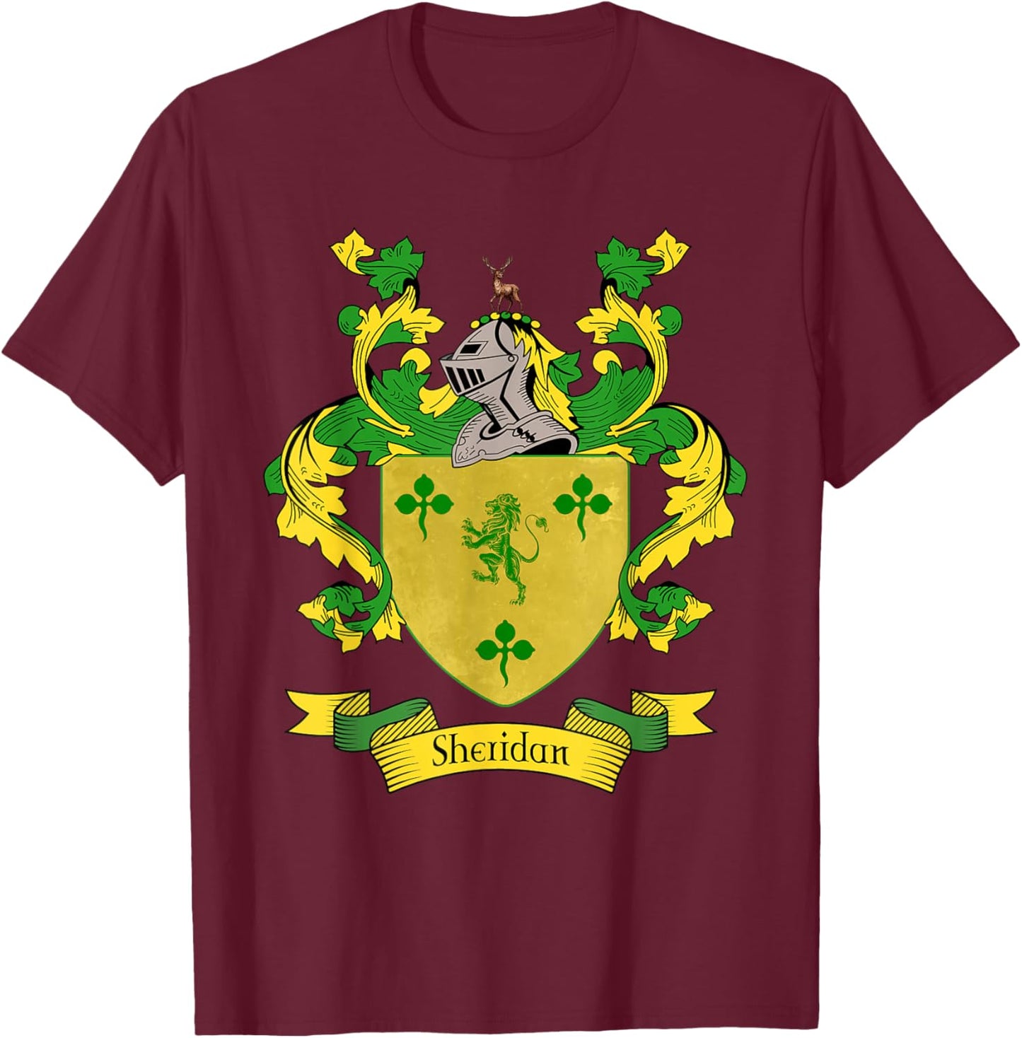 Sheridan Coat of Arms | Sheridan Surname Family Crest T-Shirt - T-Shirt | Maroon