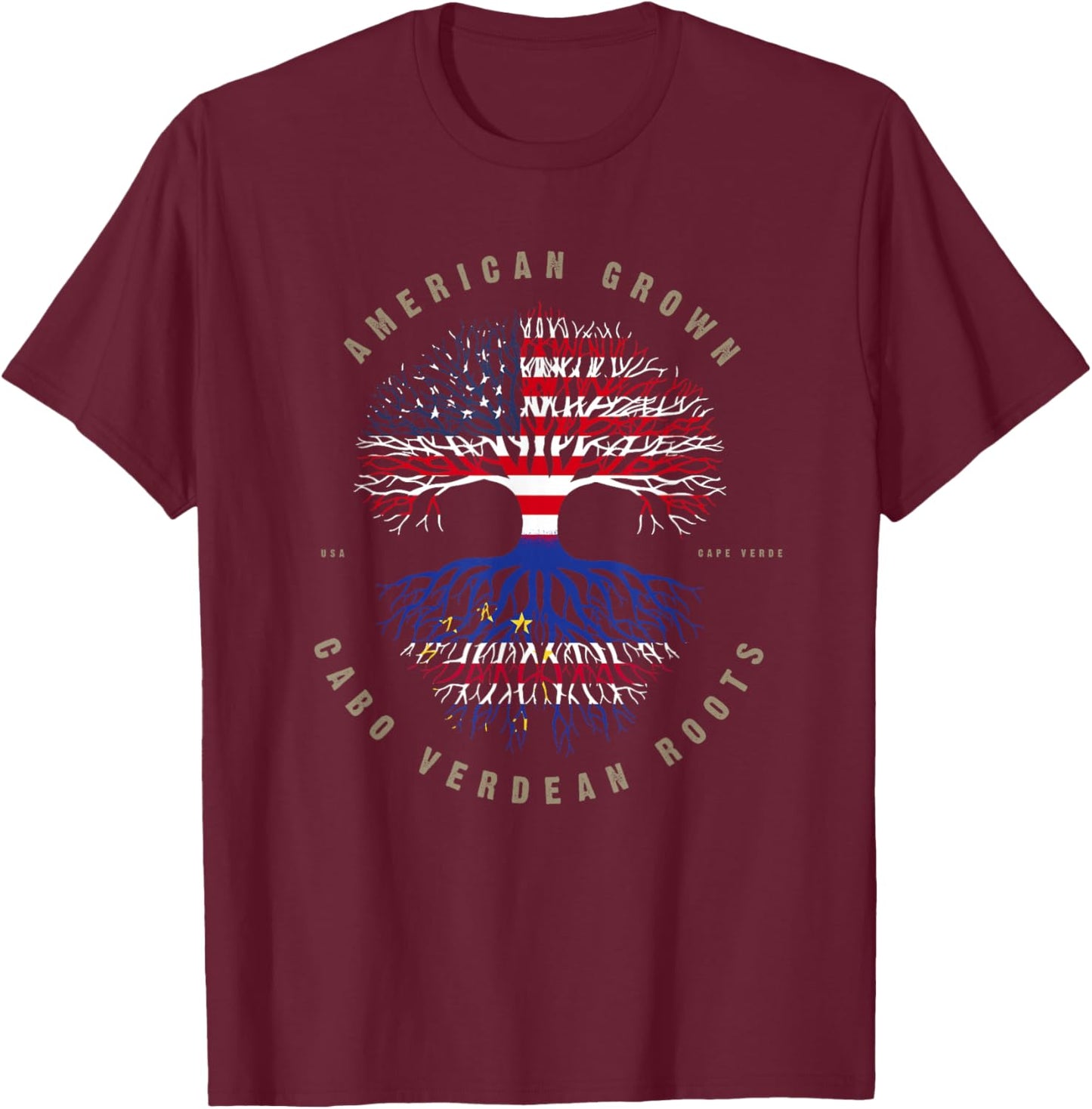 American Grown Cabo Verdean Roots Cape Verde Flag T-Shirt - T-Shirt | Maroon