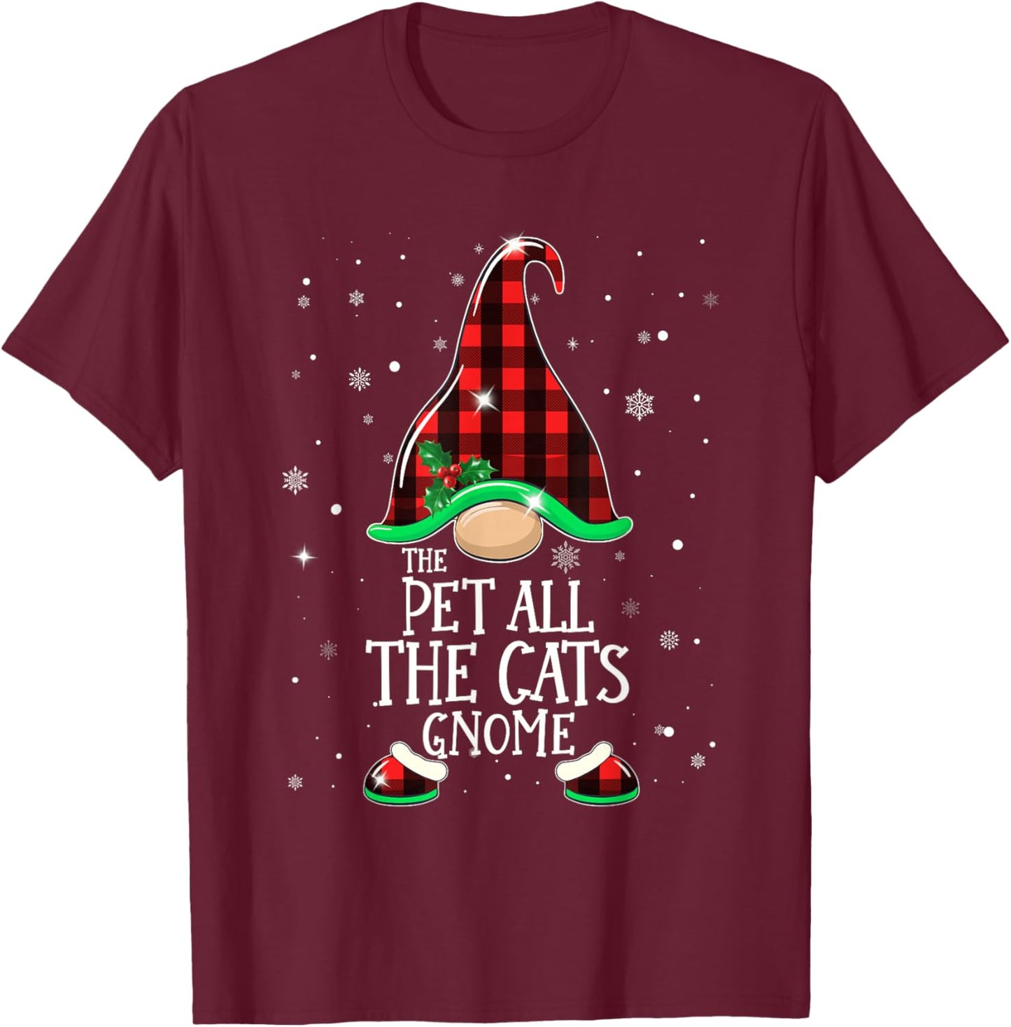 Funny Pet All The Cats Gnome Buffalo Matching Christmas T-Shirt - T-Shirt | Maroon
