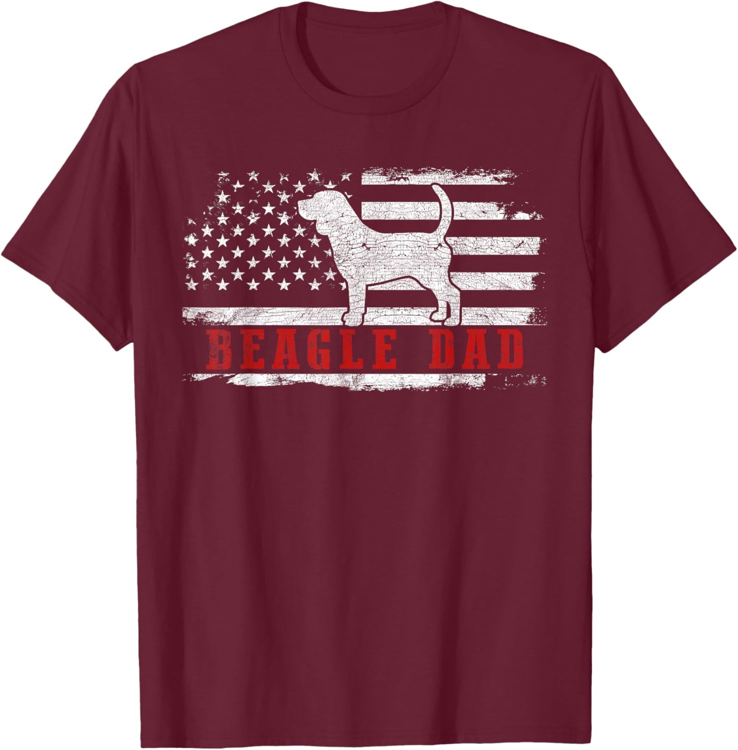 Beagle Dad Distressed American Flag Patriotic Dog T-Shirt - T-Shirt | Maroon
