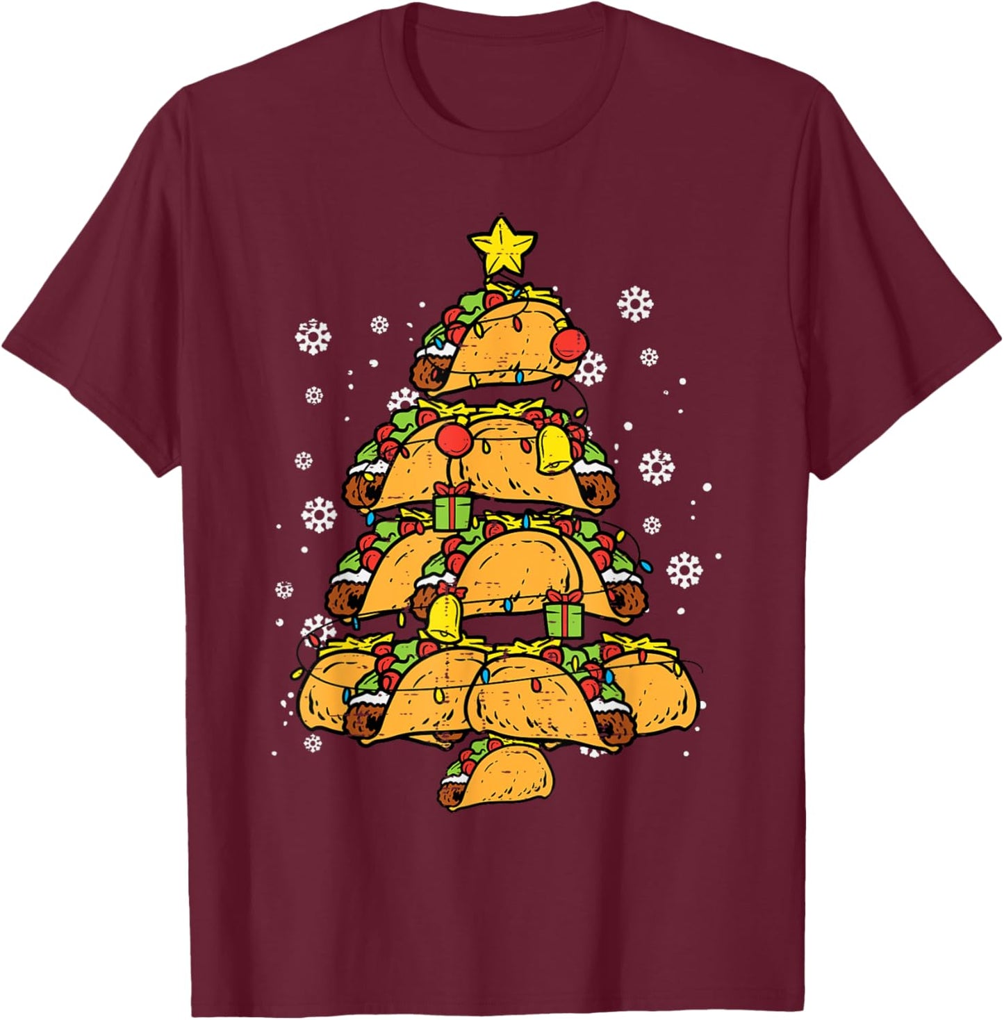 Taco Christmas Tree Xmas Mexican Food T-Shirt - T-Shirt | Maroon