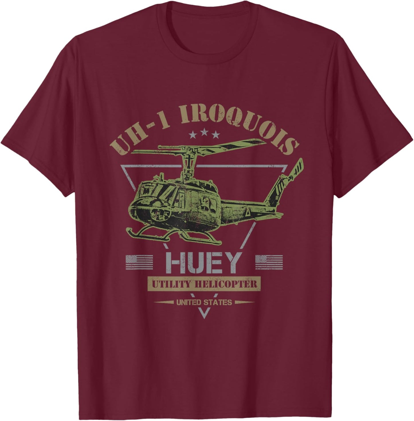 UH-1 Iroquois "Huey" Helicopter T-Shirt - T-Shirt | Maroon