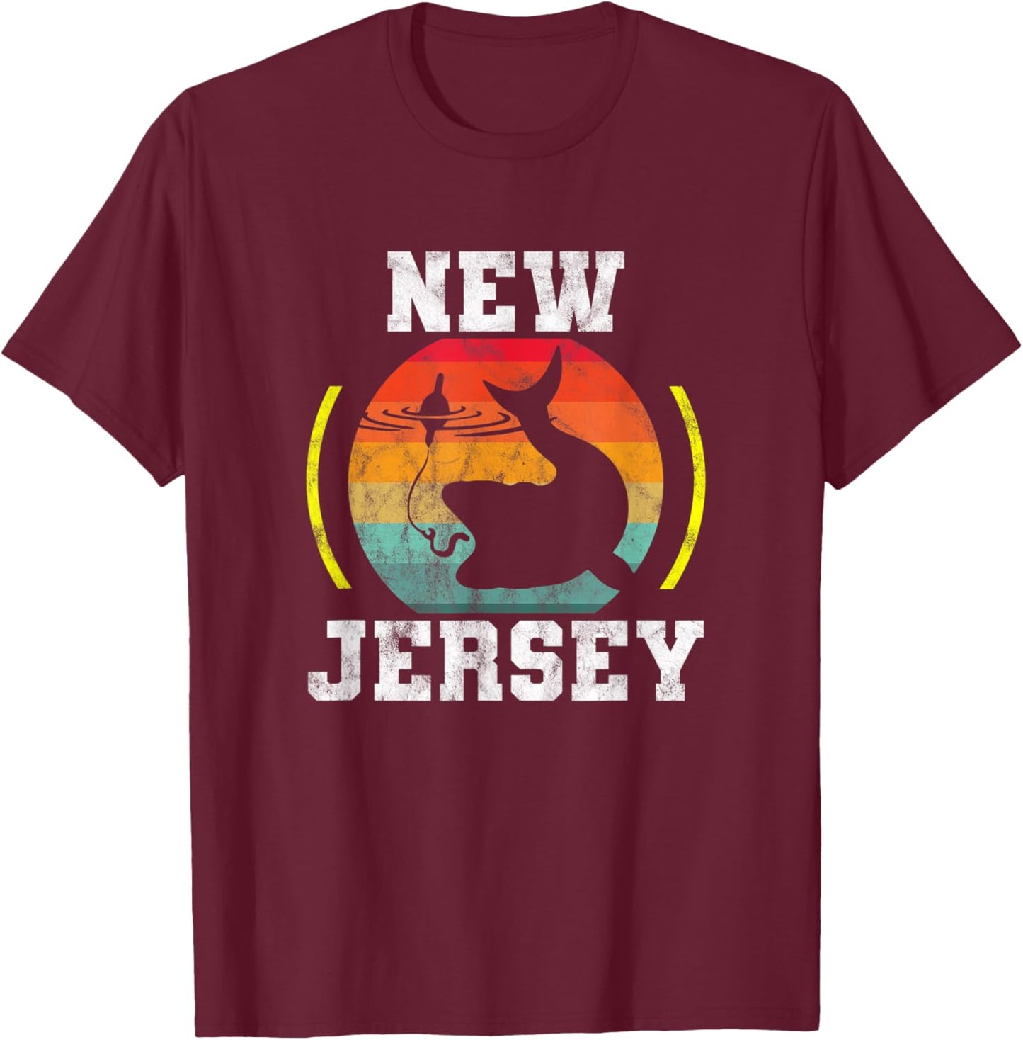 New Jersey - Fishing In The Great State Of NJ - Retro T-Shirt - T-Shirt | Maroon