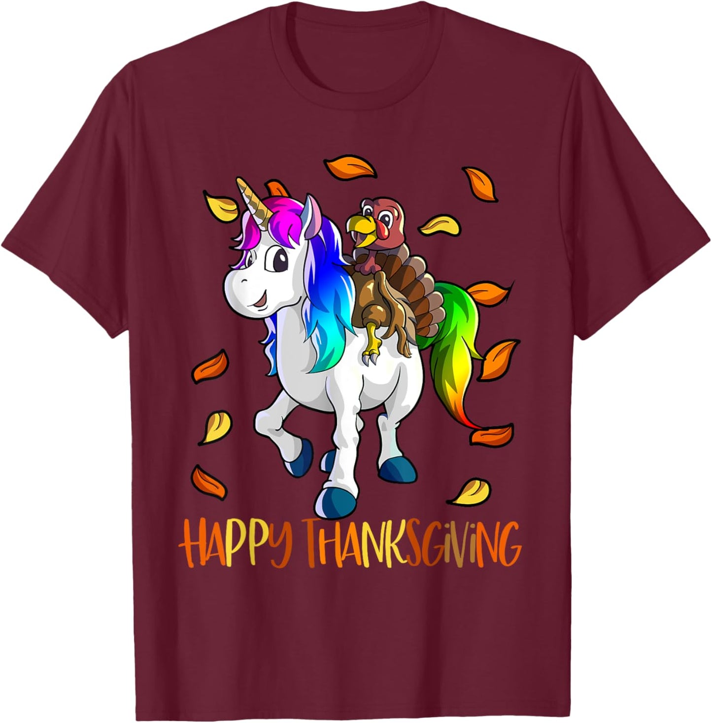 Unicorn Thanksgiving Shirt Girls Kids Unicorn Turkey T-Shirt - T-Shirt | Maroon