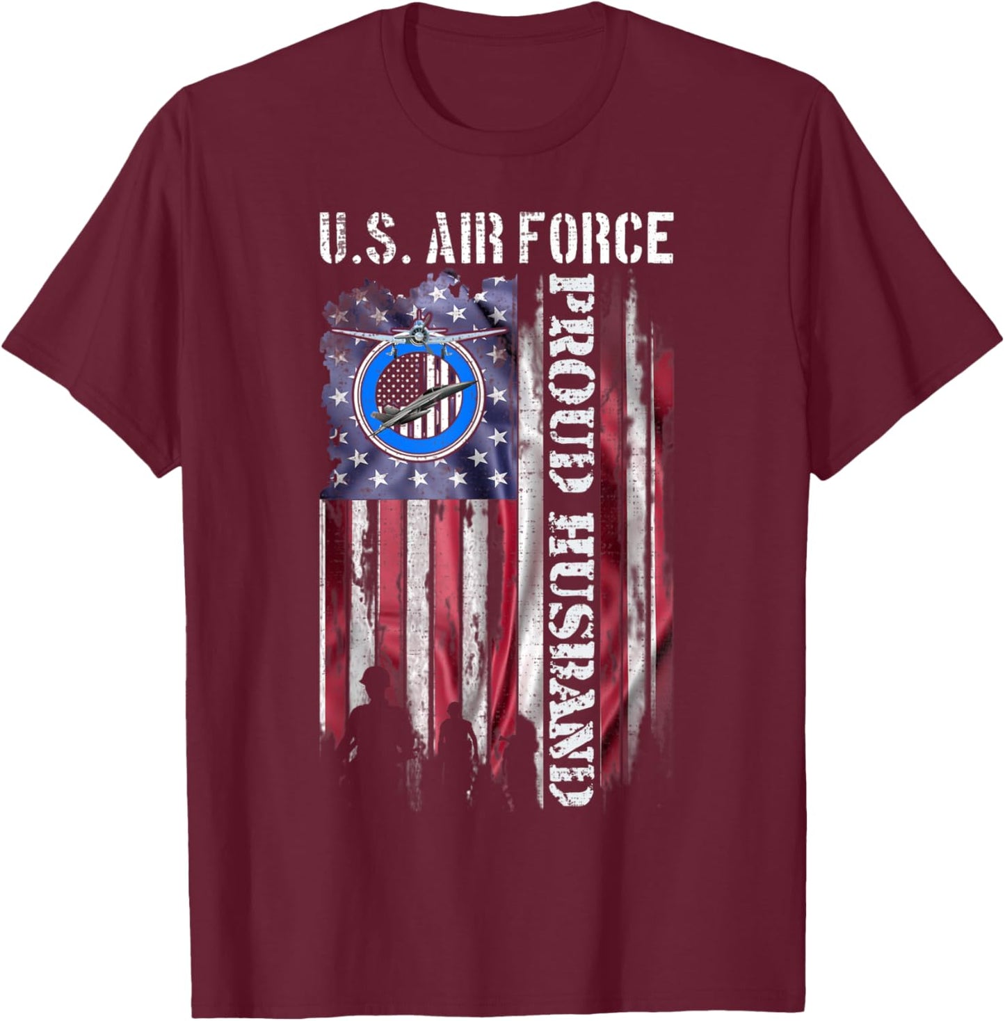 Vintage USA American Flag US Air Force Proud Veteran Husband T-Shirt - T-Shirt | Maroon