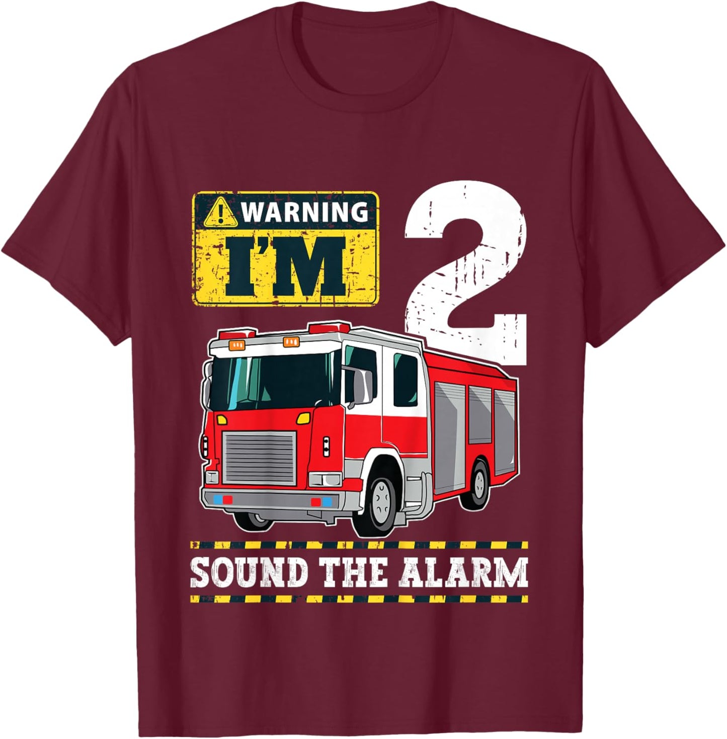 Kids Fire Truck 2 Year Old Firefighter 2nd Birthday Boy Toddler T-Shirt - T-Shirt | Maroon