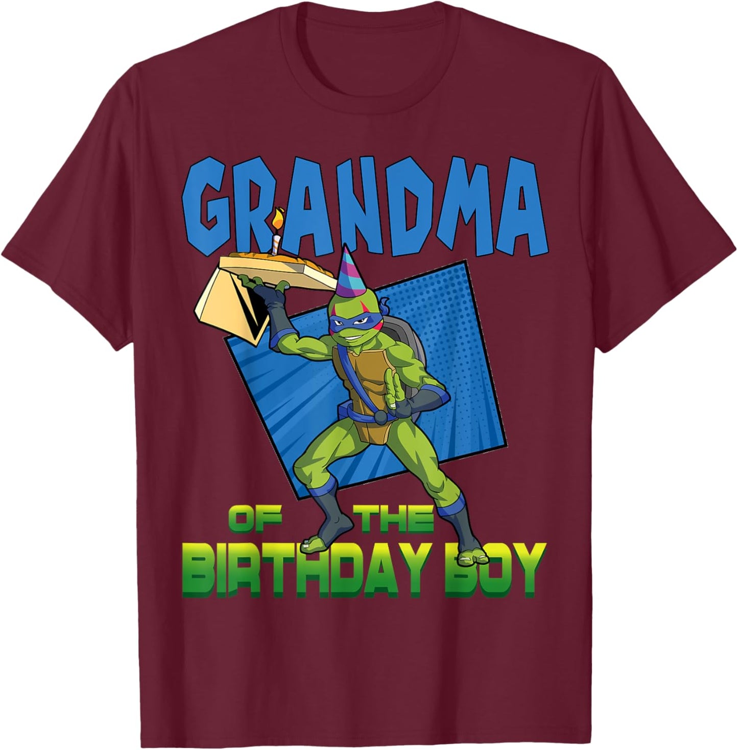 Mademark x Teenage Mutant Ninja Turtles - Leo Grandma of the Birthday Boy Pizza Theme Party T-Shirt - T-Shirt | Maroon