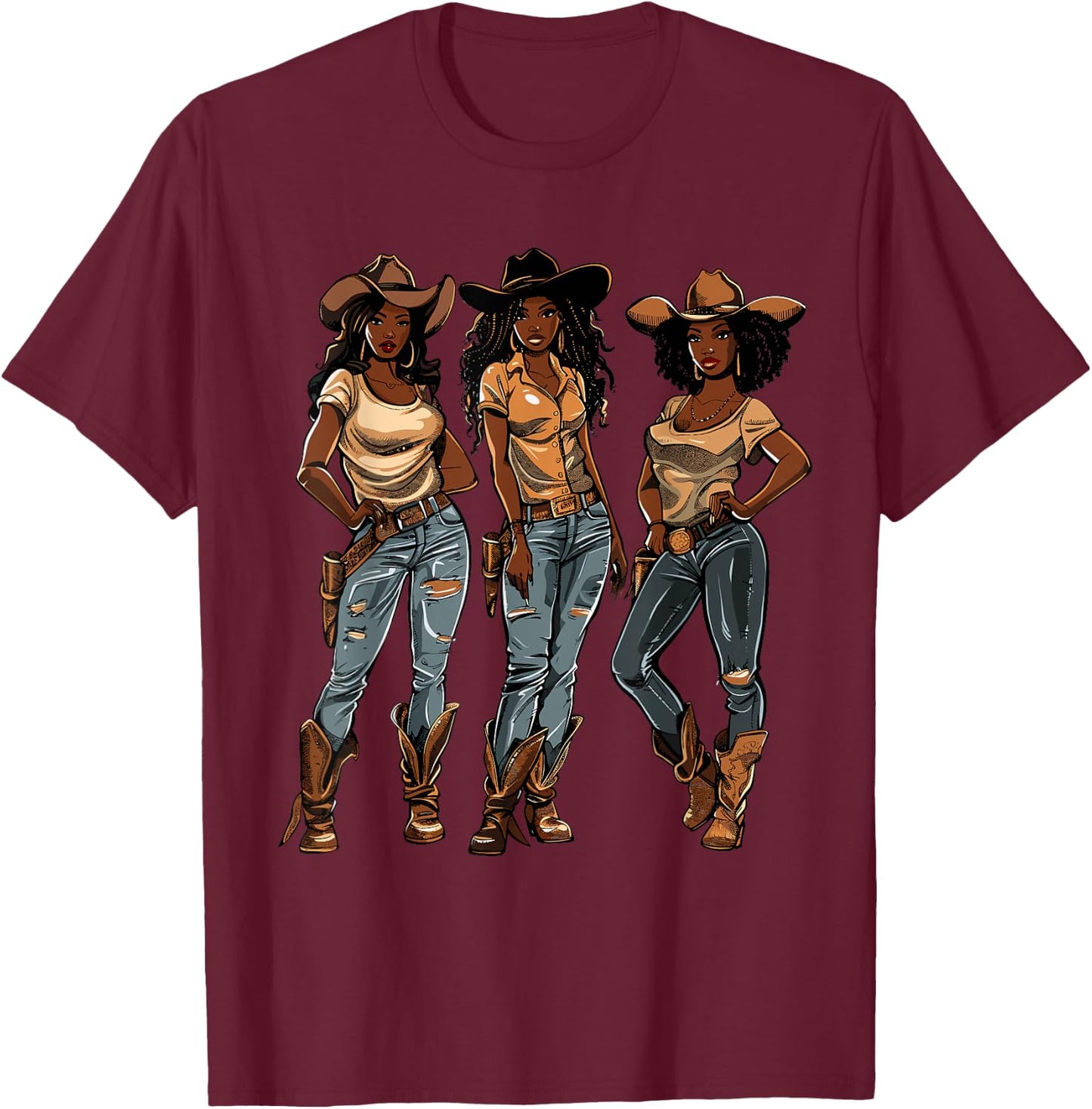 Black African American Cowgirl Western Country Texas Rodeo T-Shirt - T-Shirt | Maroon