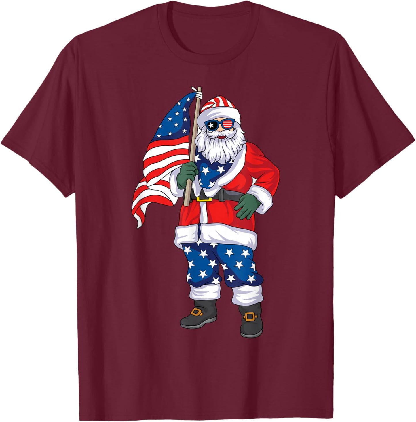 Patriotic Santa American Christmas 4th of July Santa T-Shirt - T-Shirt | Maroon