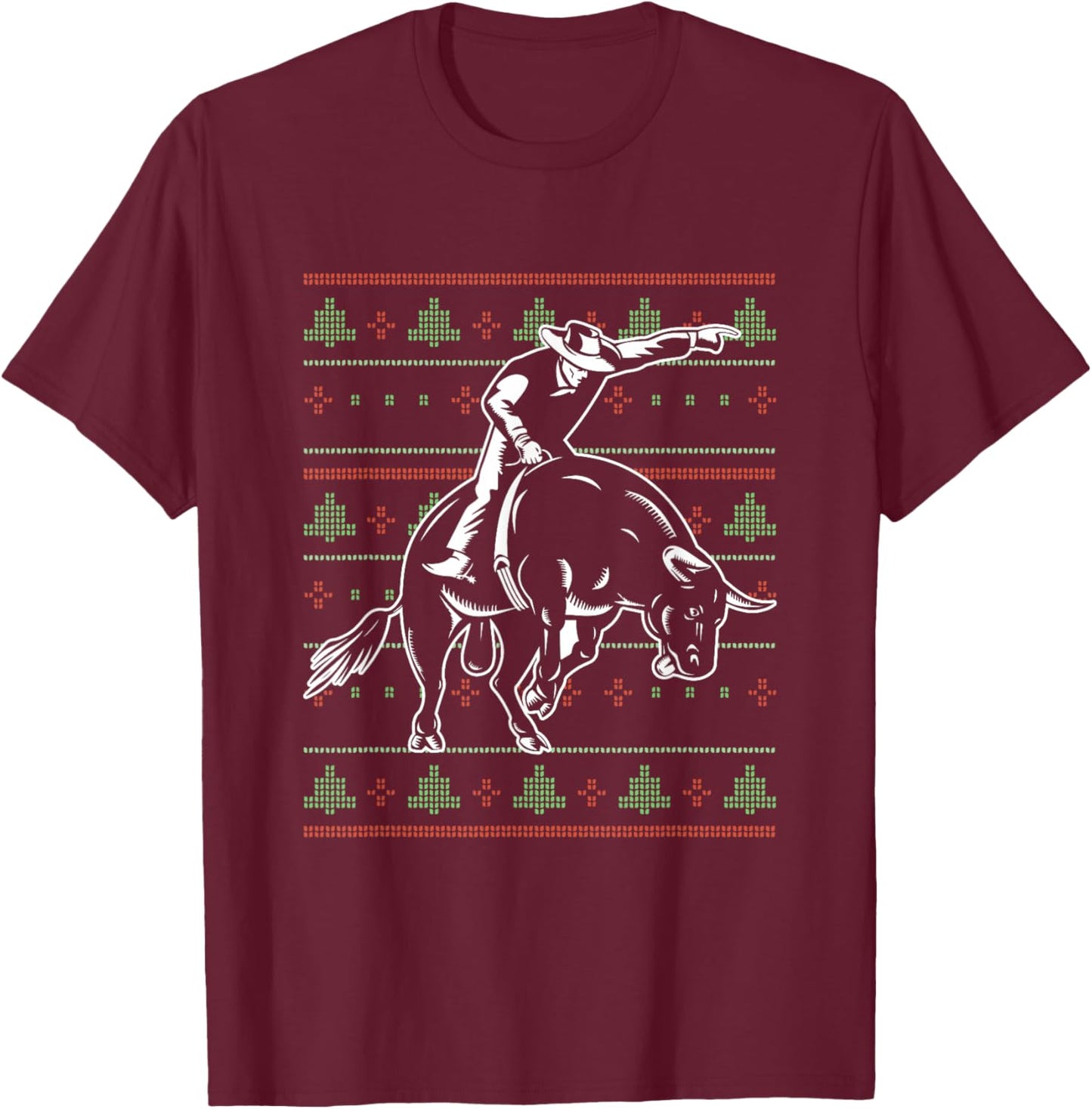 Ugly Christmas X-Mas Rodeo Santa Claus New Year Bull Riding T-Shirt - T-Shirt | Maroon