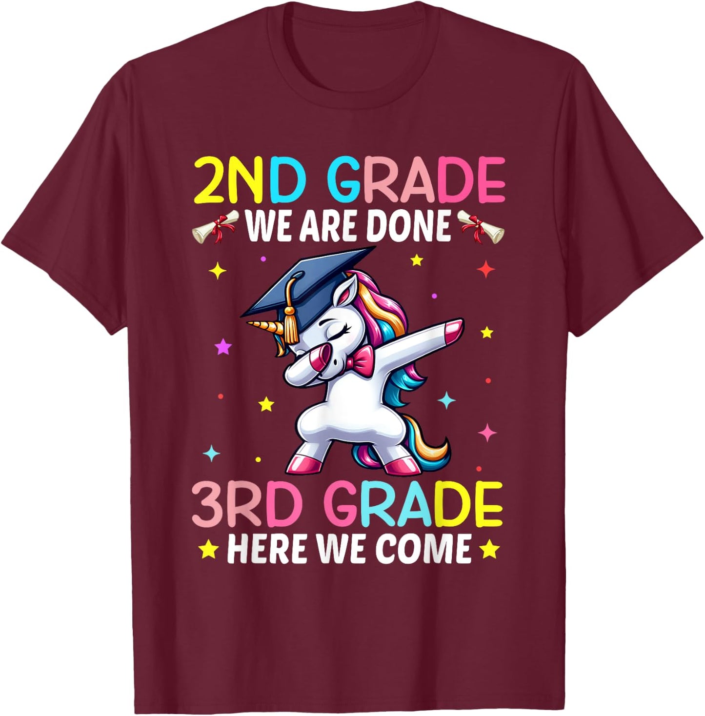 Girls 2nd Grade Graduation Unicorn Outfit Hello 3rd Grade T-Shirt - T-Shirt | Maroon