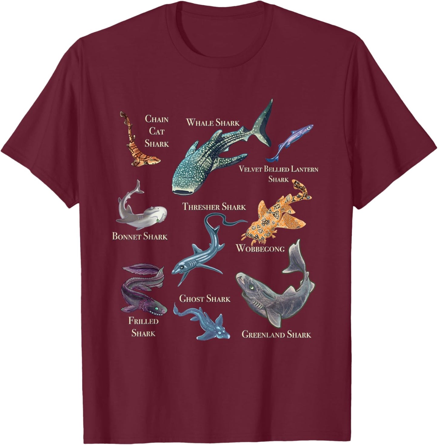 Shark Frenzy Fun Shark Collection T-Shirt - T-Shirt | Maroon