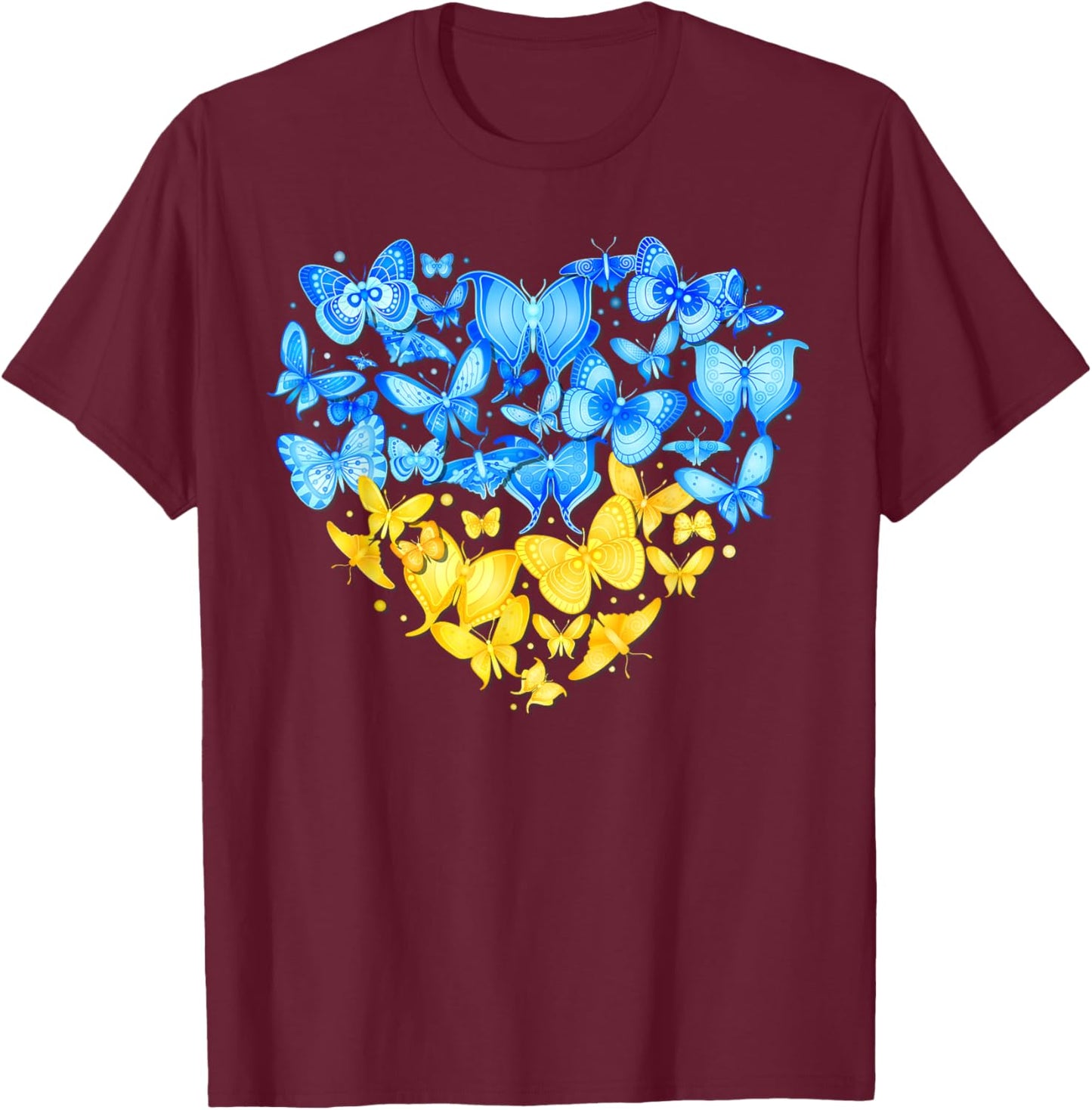 Heart Heart Ukraine Butterfly Ukraine Sunflower T-Shirt - T-Shirt | Maroon