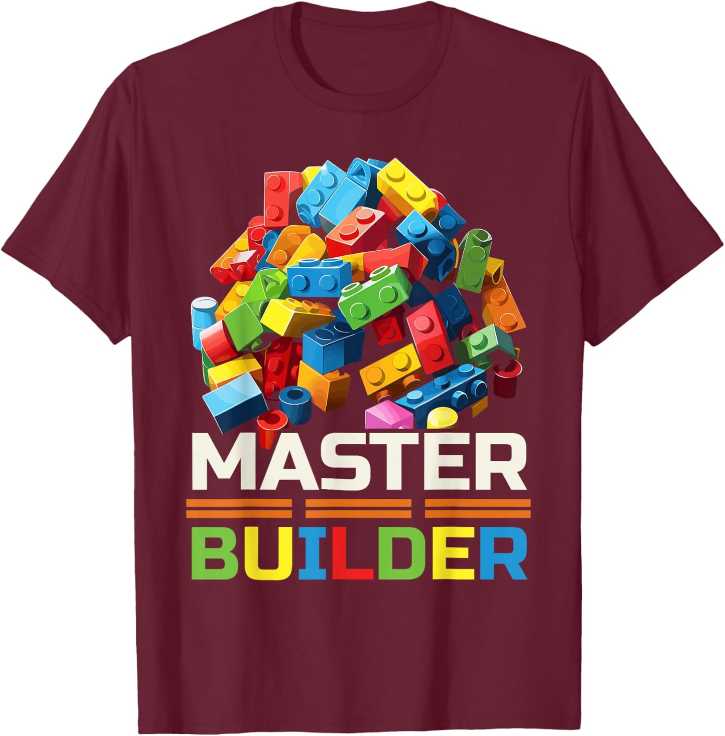 Master Builder Bricks Blocks Play Toys T-Shirt - T-Shirt | Maroon