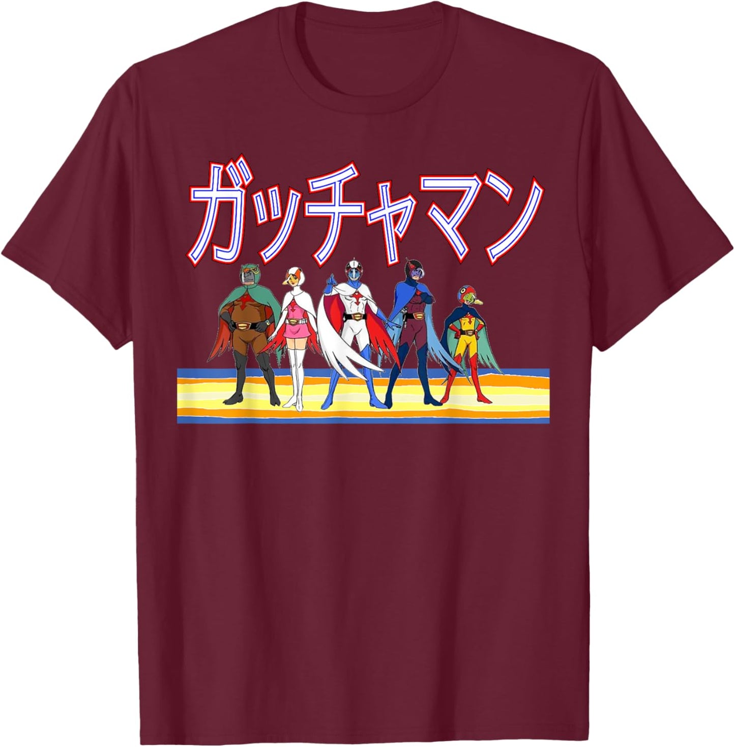 Battle of the Planets Gatchman G Force Vintage Japanese T-Shirt - T-Shirt | Maroon