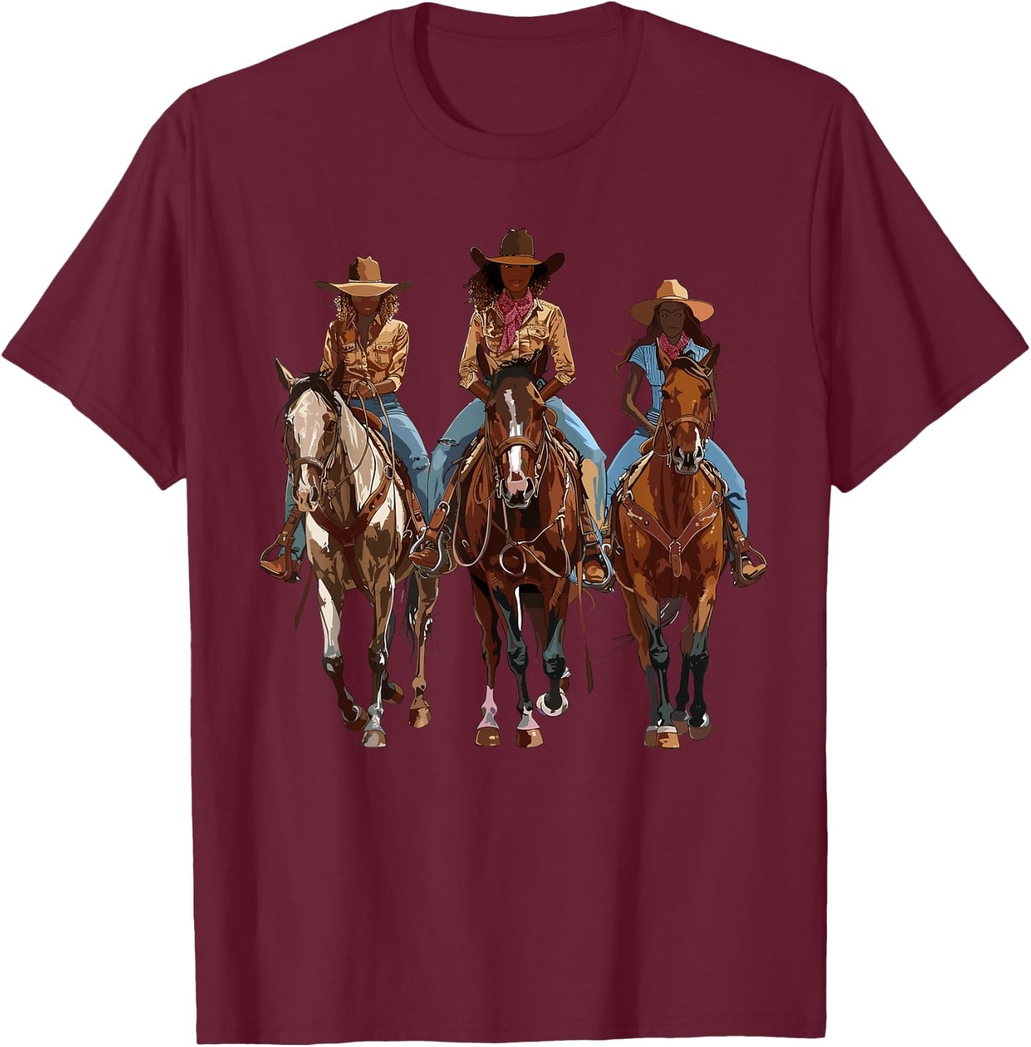 Black African American Cowgirl Western Country Texas Rodeo T-Shirt - T-Shirt | Maroon