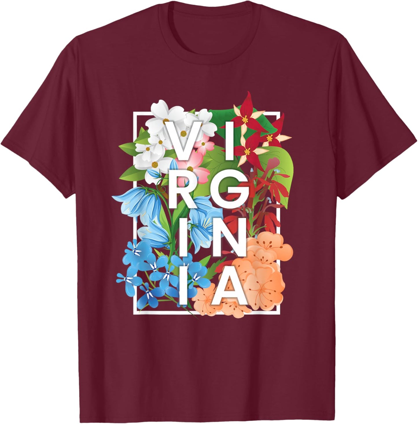 Flowers of Virginia Word Art - Virginian Pride T-Shirt - T-Shirt | Maroon