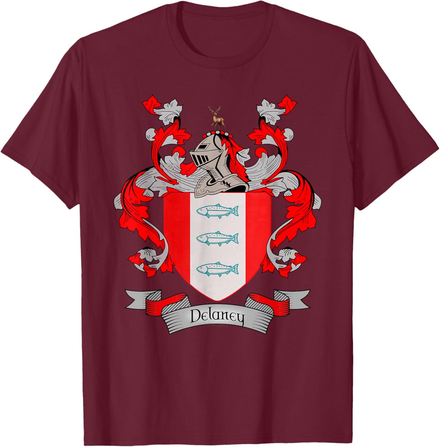 Delaney Coat of Arms | Delaney Surname Family Crest T-Shirt - T-Shirt | Maroon