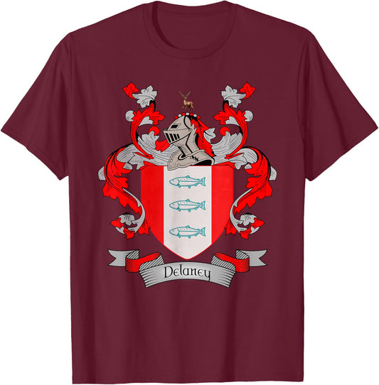 Delaney Coat of Arms | Delaney Surname Family Crest T-Shirt - T-Shirt | Maroon