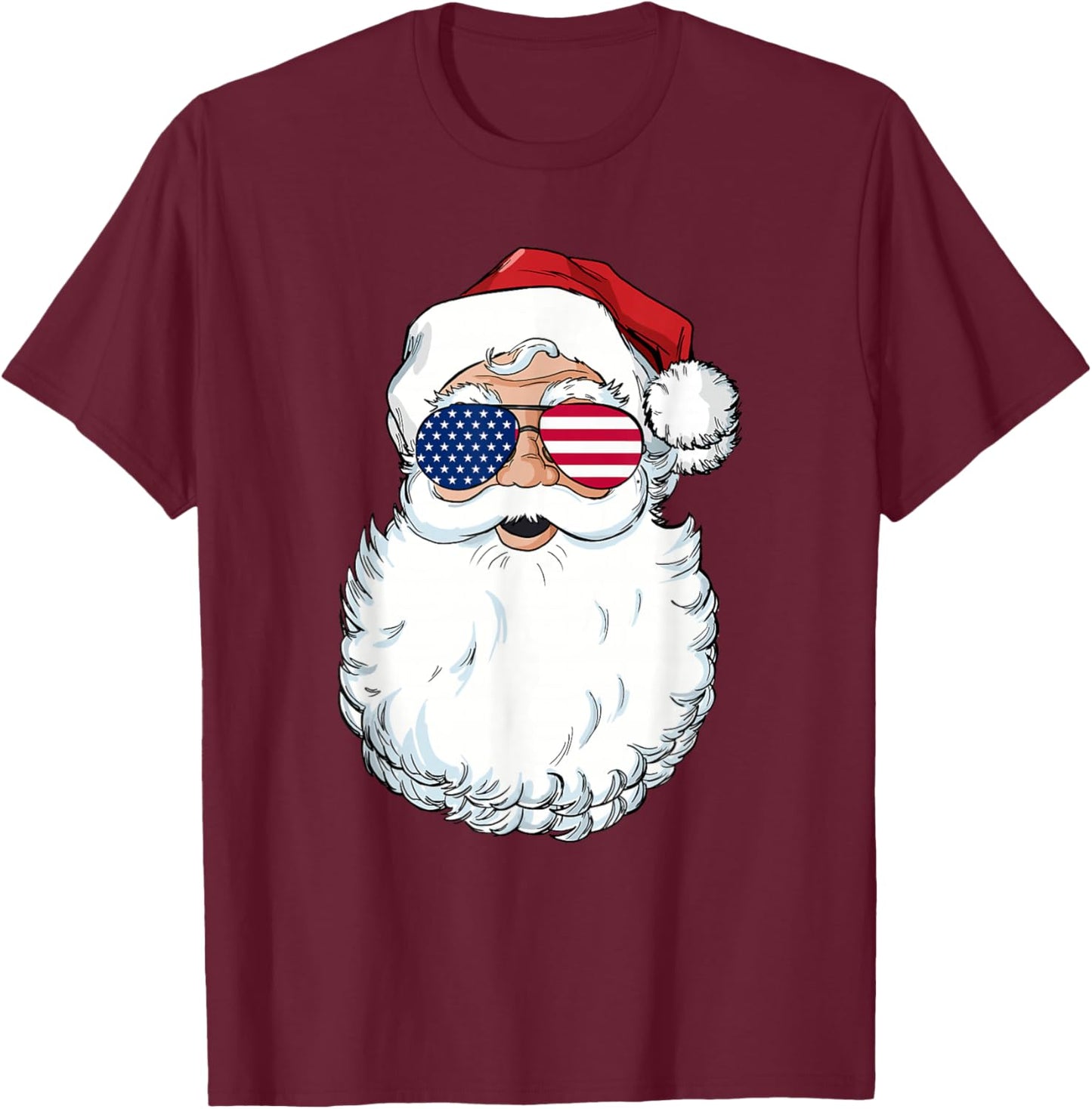 Santa Claus Patriotic USA Sunglasses Christmas in July Santa T-Shirt - T-Shirt | Maroon