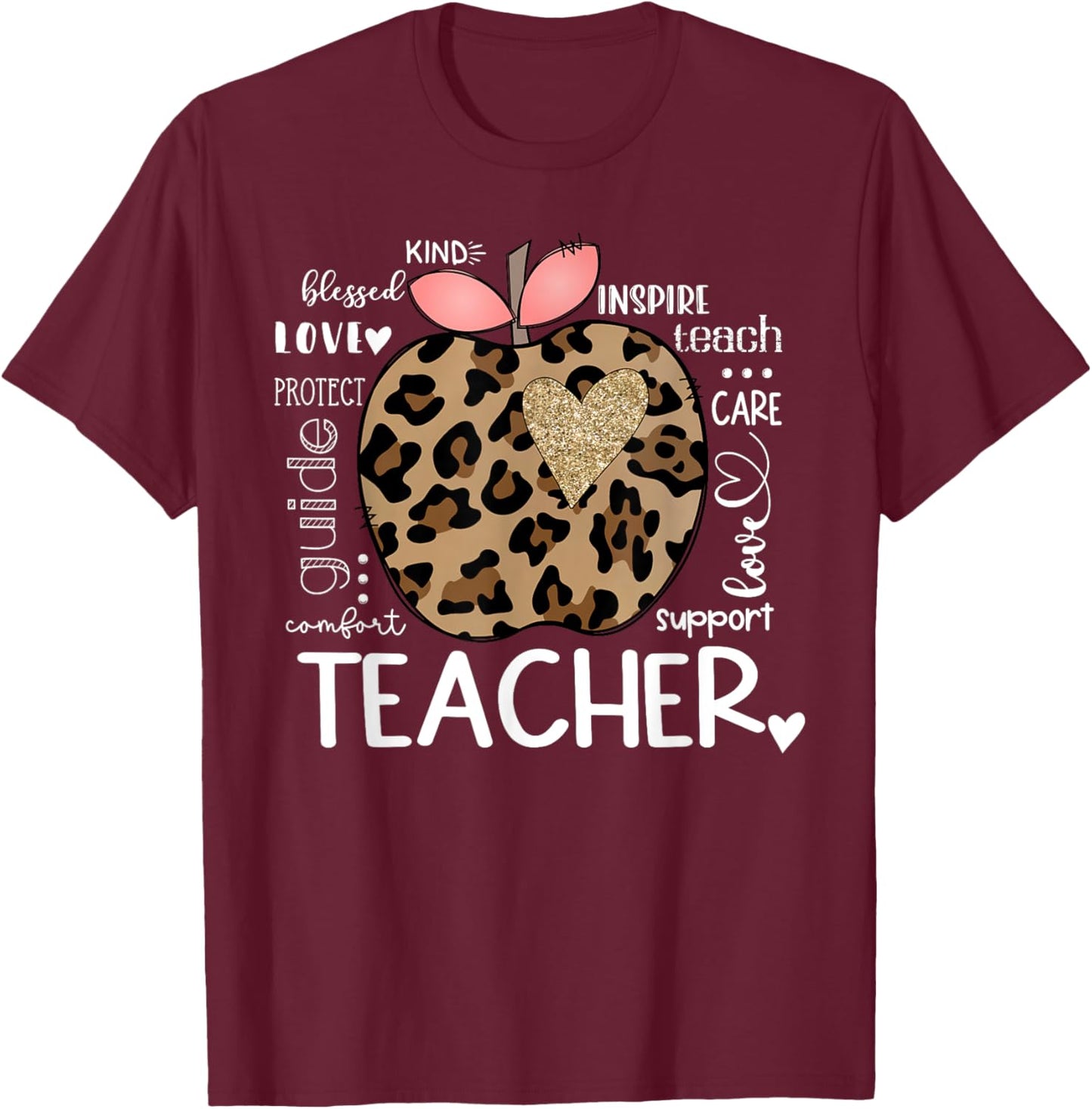 Teacher Life Leopard Apple Teacher's Day Back to School T-Shirt - T-Shirt | Maroon