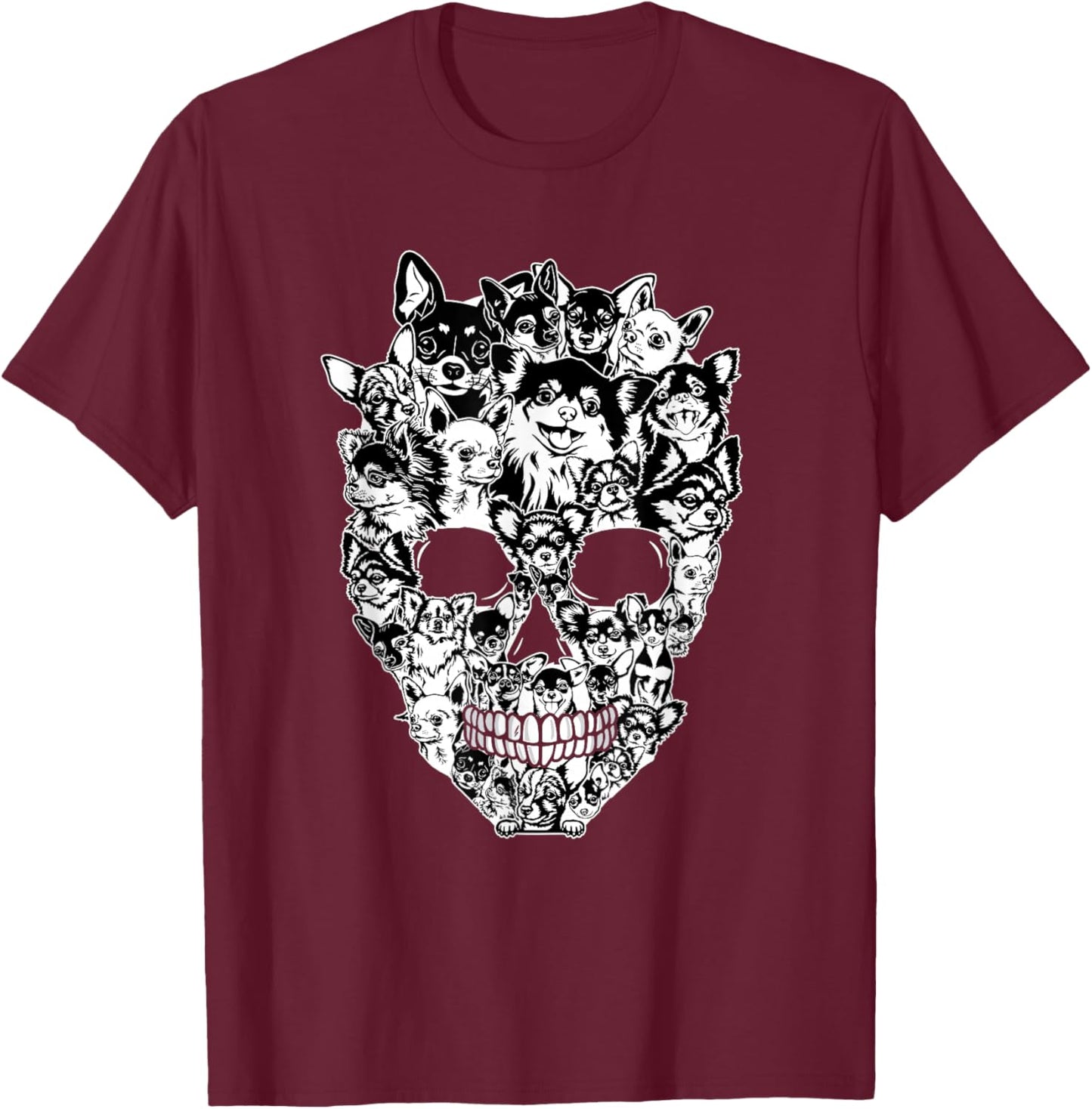Funny Chihuahua Skull Dog Skeleton Halloween Women Kids T-Shirt - T-Shirt | Maroon