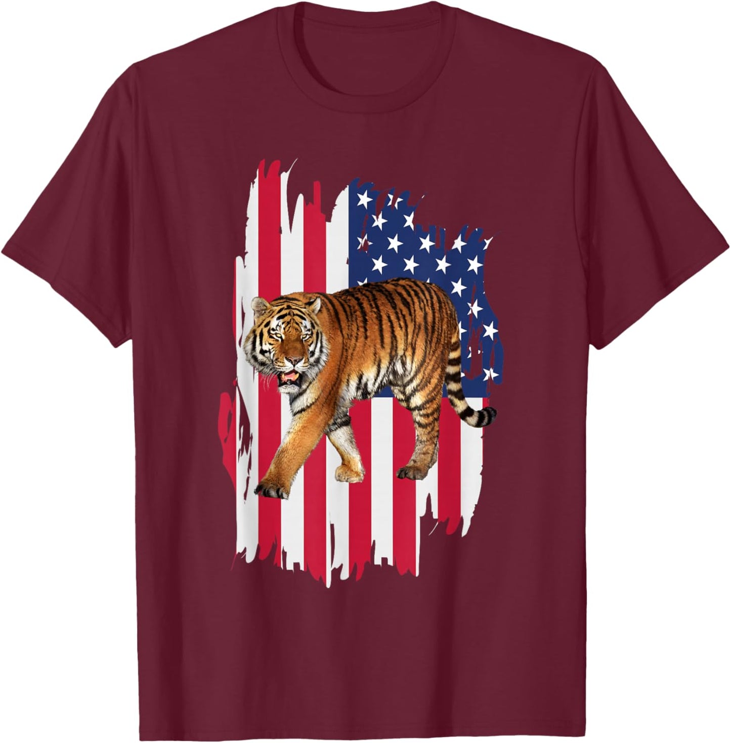 Tiger American Flag 4th Of July Patriotic Tiger Boys Men T-Shirt - T-Shirt | Maroon