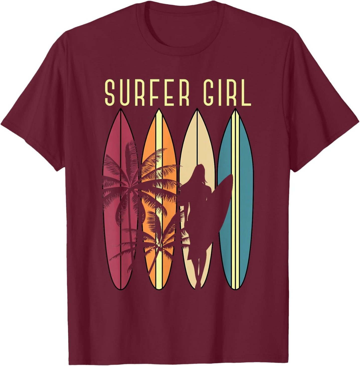 Water Sports Surfing Girls Surfboard Surfer Hobby Surfing T-Shirt - T-Shirt | Maroon