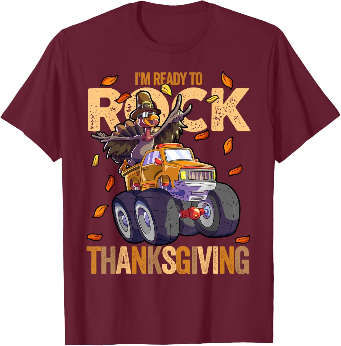 Funny Turkey Monster Truck Thanksgiving Kids Boys Turkey T-Shirt - T-Shirt | Maroon
