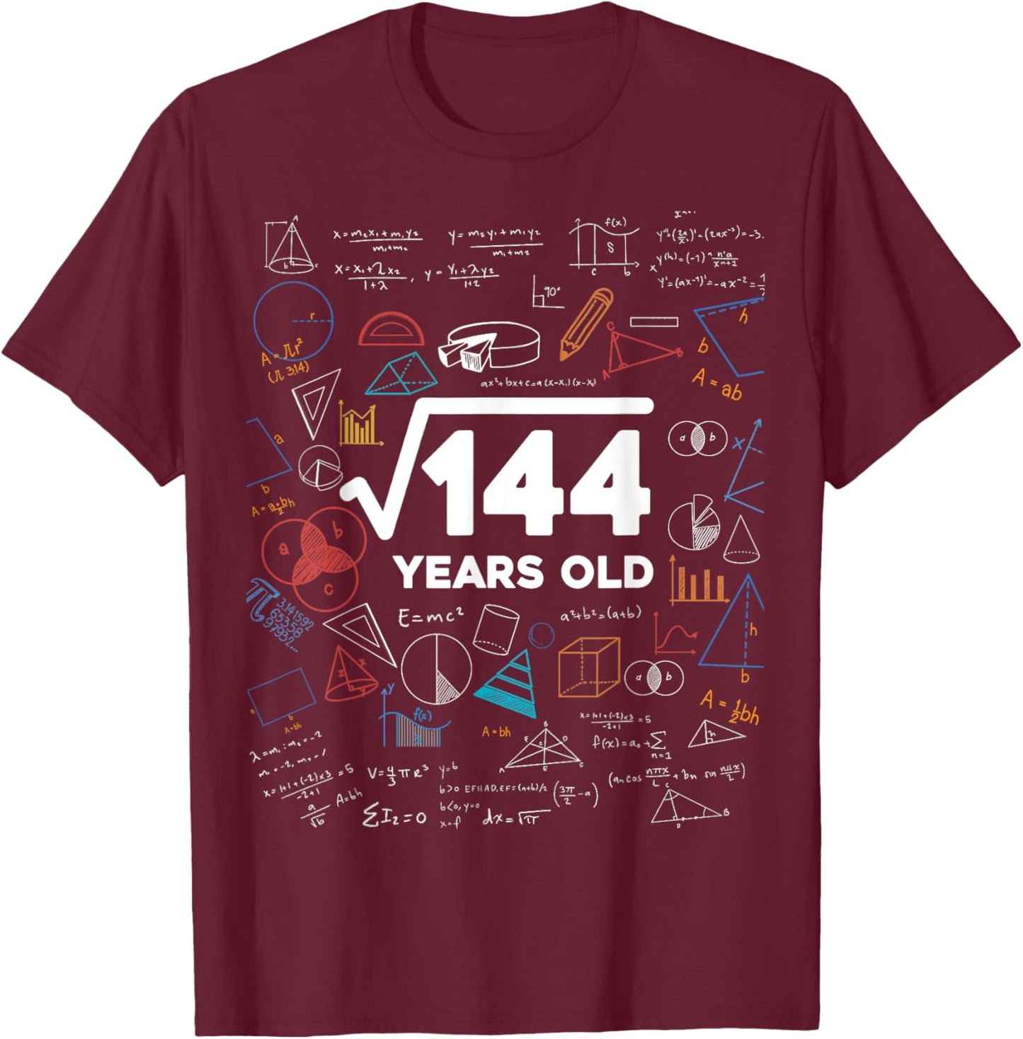 Square Root Of 144 12th Birthday Math Lover 12 Year Old Bday T-Shirt - T-Shirt | Maroon