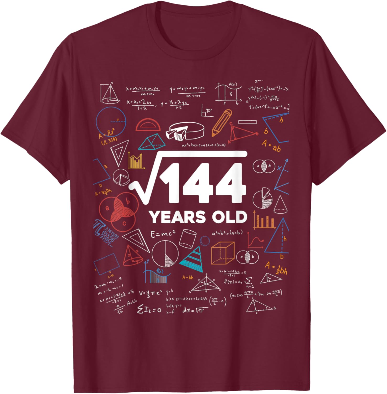 Square Root Of 144 12th Birthday Math Lover 12 Year Old Bday T-Shirt - T-Shirt | Maroon