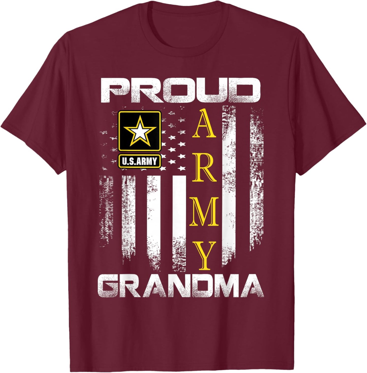 Vintage Proud Army Grandma with American Flag Gift T-Shirt - T-Shirt | Maroon