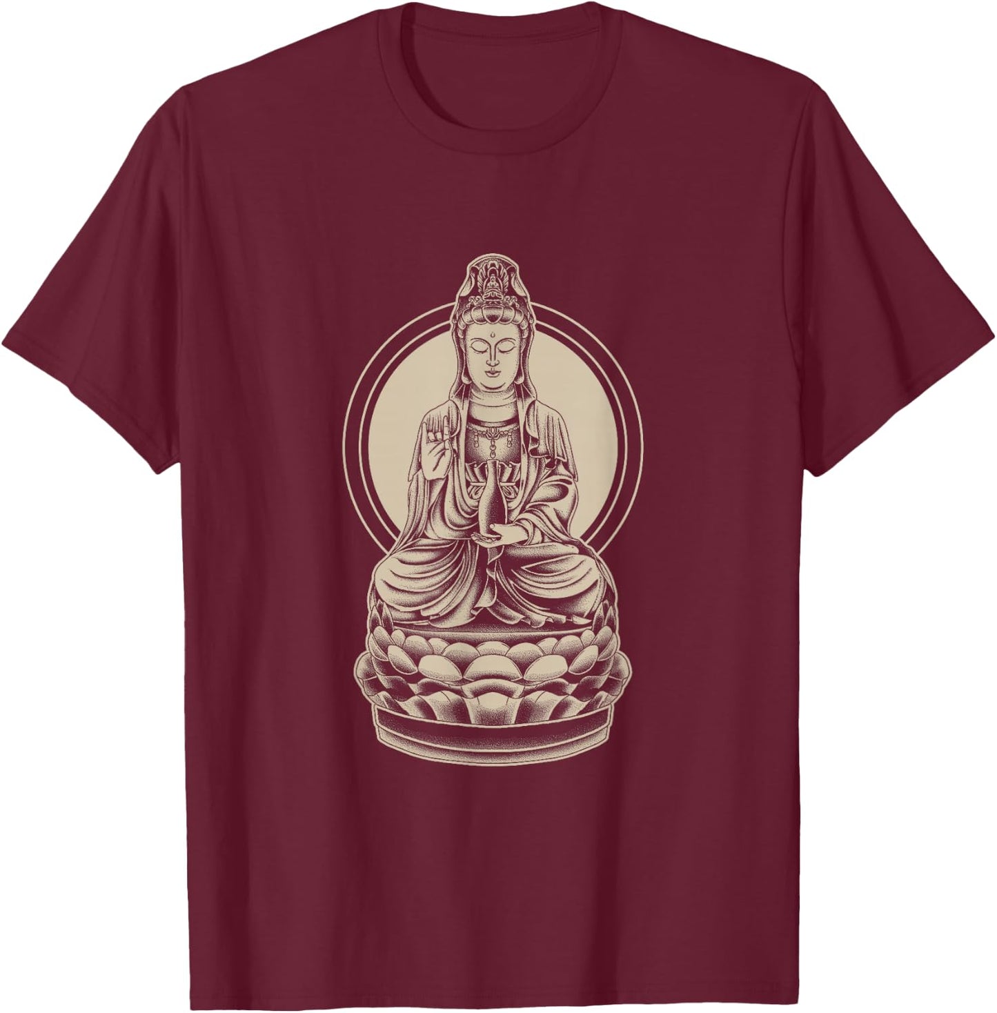 Buddhist T Shirt Kuan Yin Meditation Zen Yoga Chinese Taoist T-Shirt - T-Shirt | Maroon