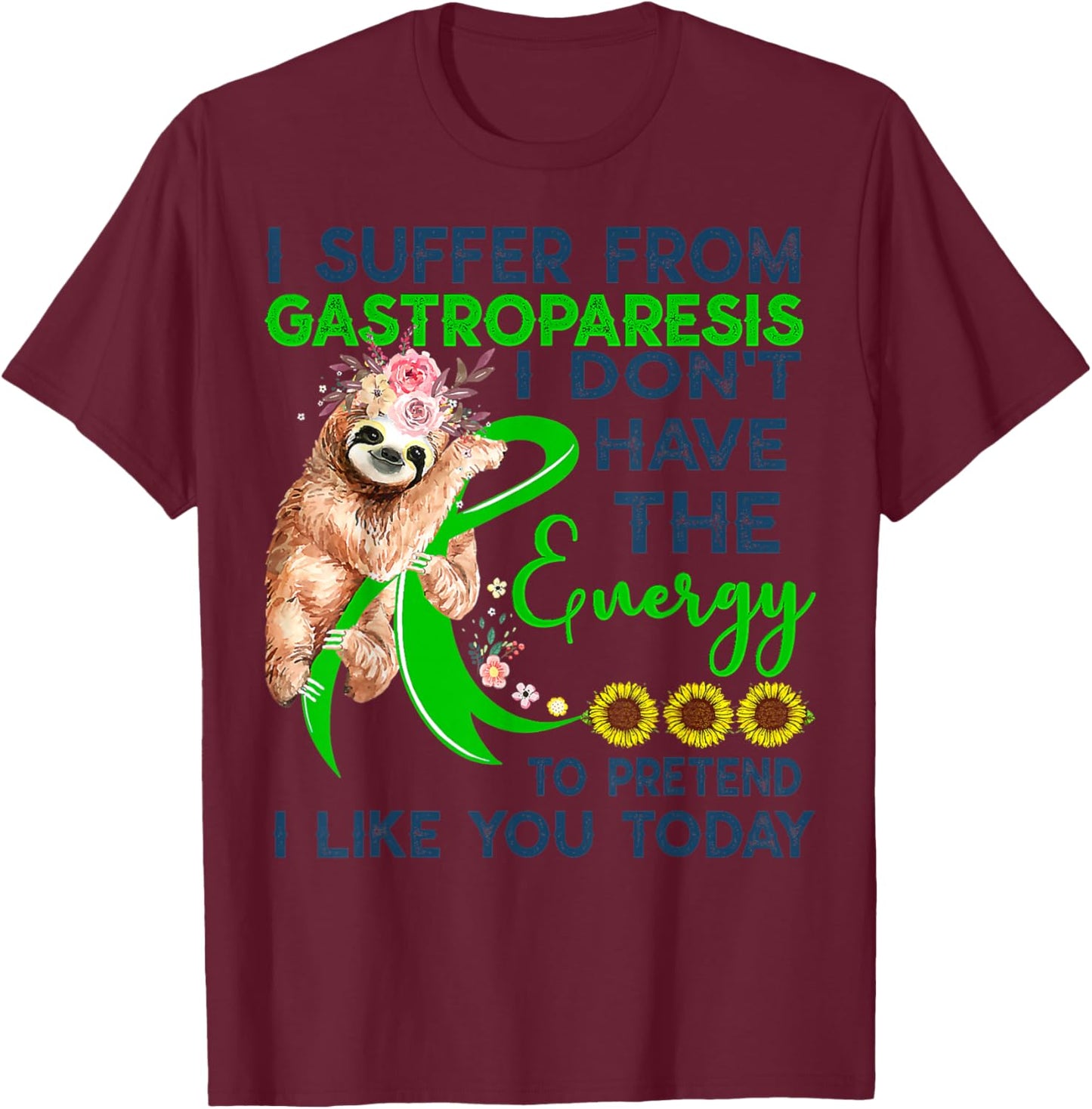 Gastroparesis sloth vintage awareness Shirt warrior support T-Shirt - T-Shirt | Maroon