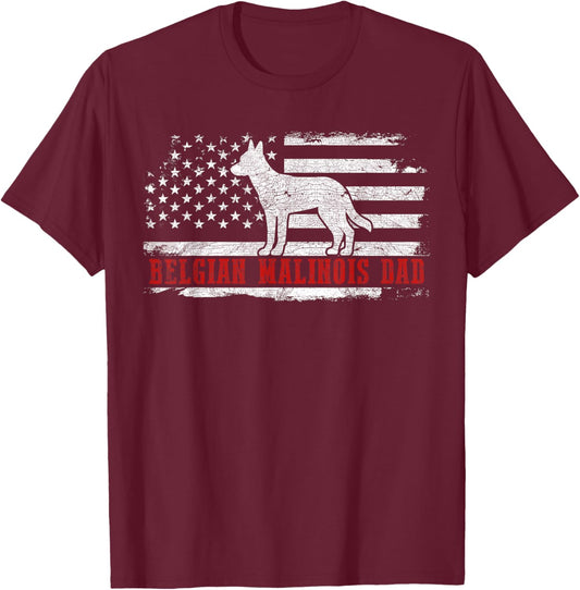 Belgian Malinois Dad Distressed American Flag Patriotic Dog T-Shirt - T-Shirt | Maroon