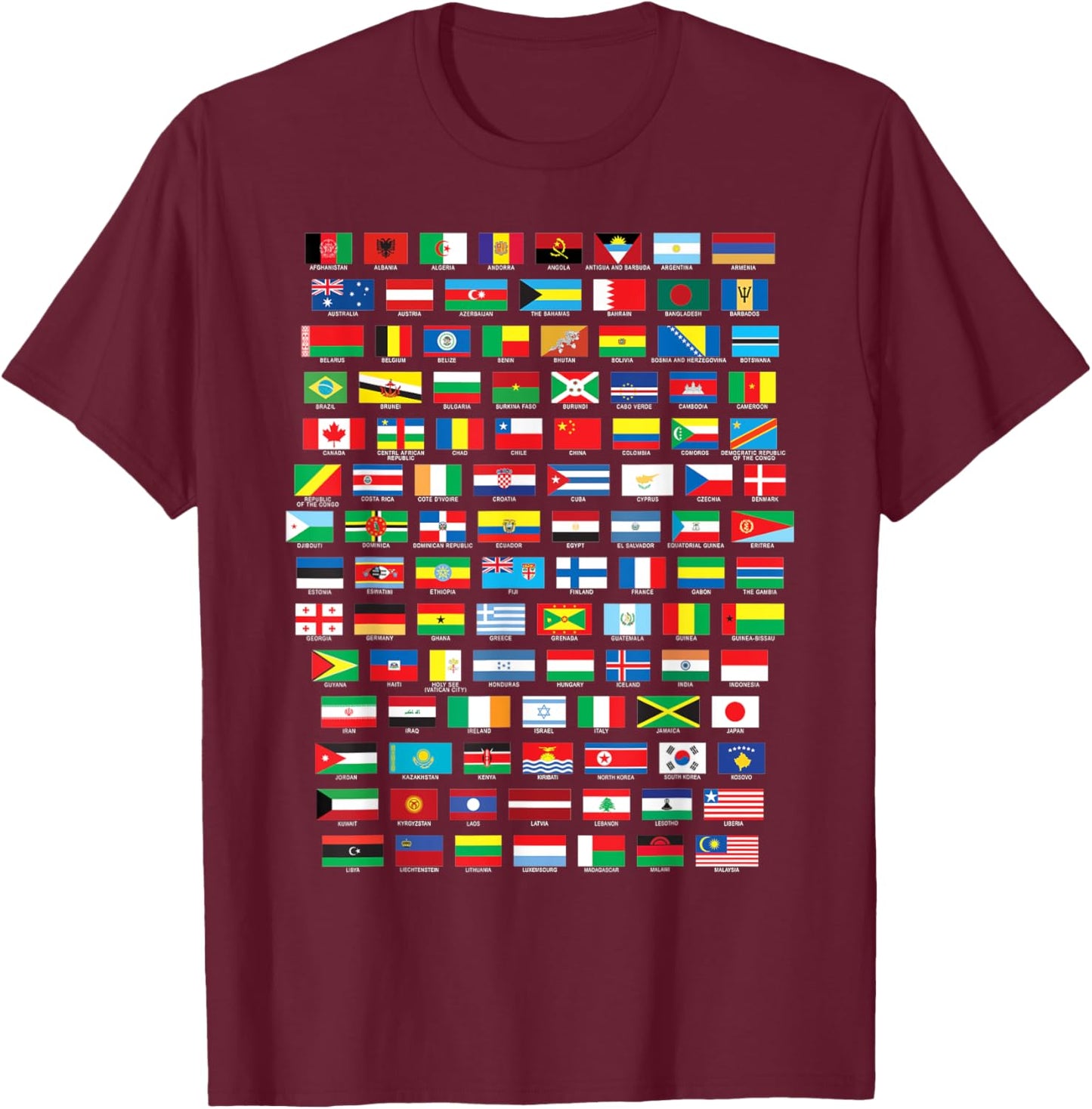Flags of the Countries of the World International National T-Shirt - T-Shirt | Maroon