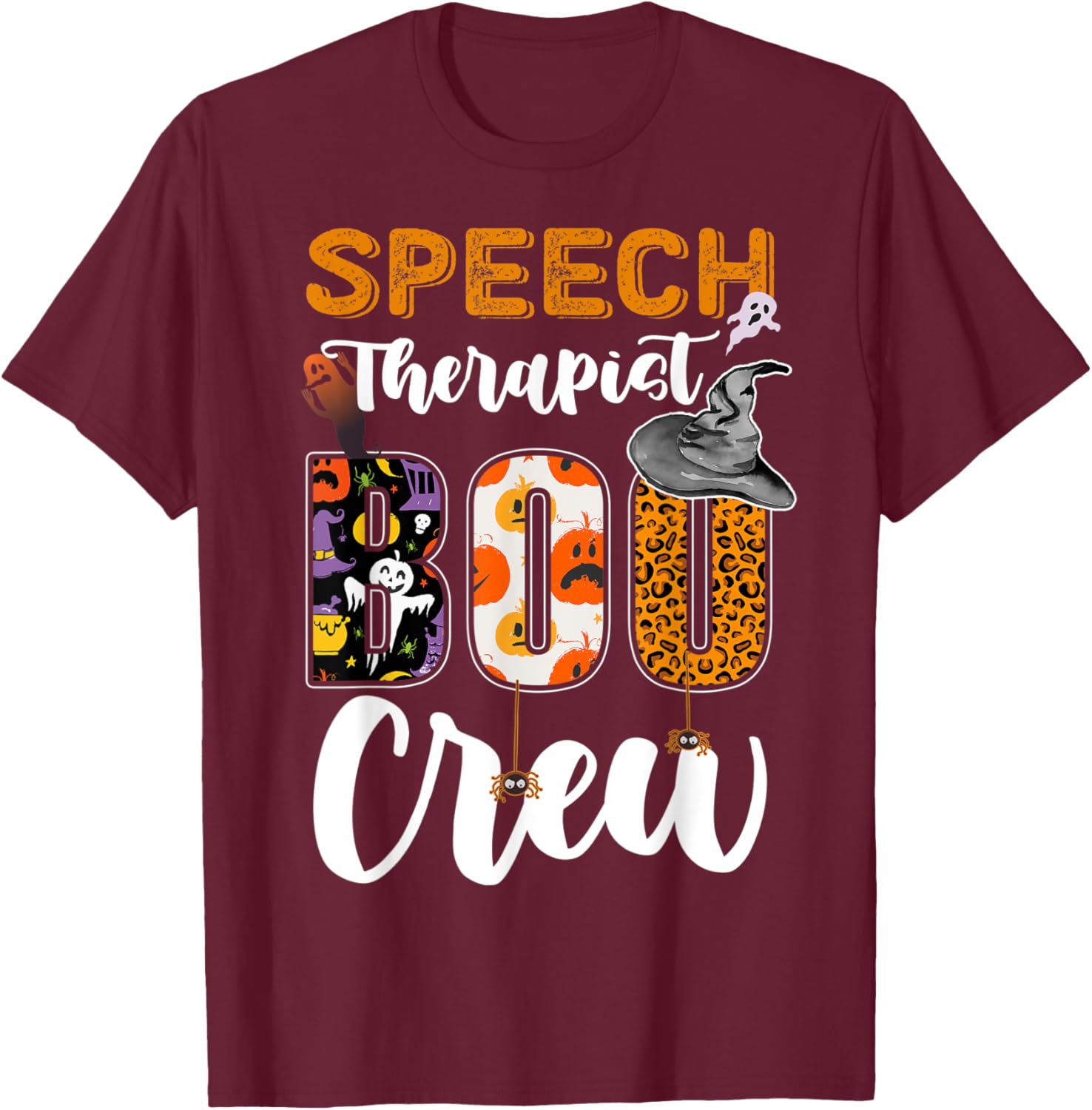 Speech Therapist Boo Crew Ghost Therapy Halloween Matching T-Shirt - T-Shirt | Maroon