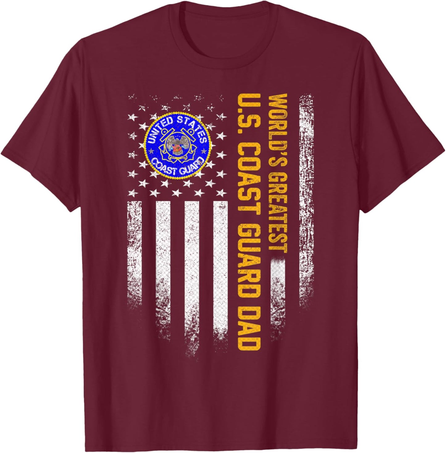 Vintage USA Flag World's Greatest US Coast Guard Veteran Dad T-Shirt - T-Shirt | Maroon