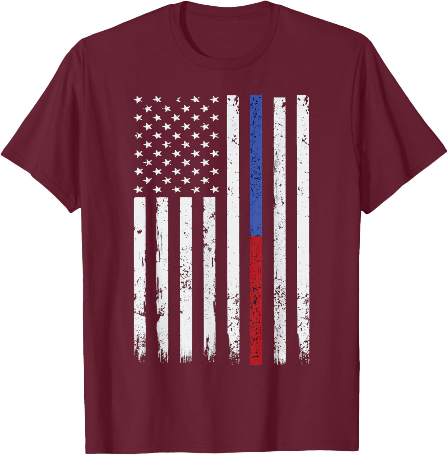 Thin Blue/Red Line Flag Police and FireFighter T-Shirt - T-Shirt | Maroon