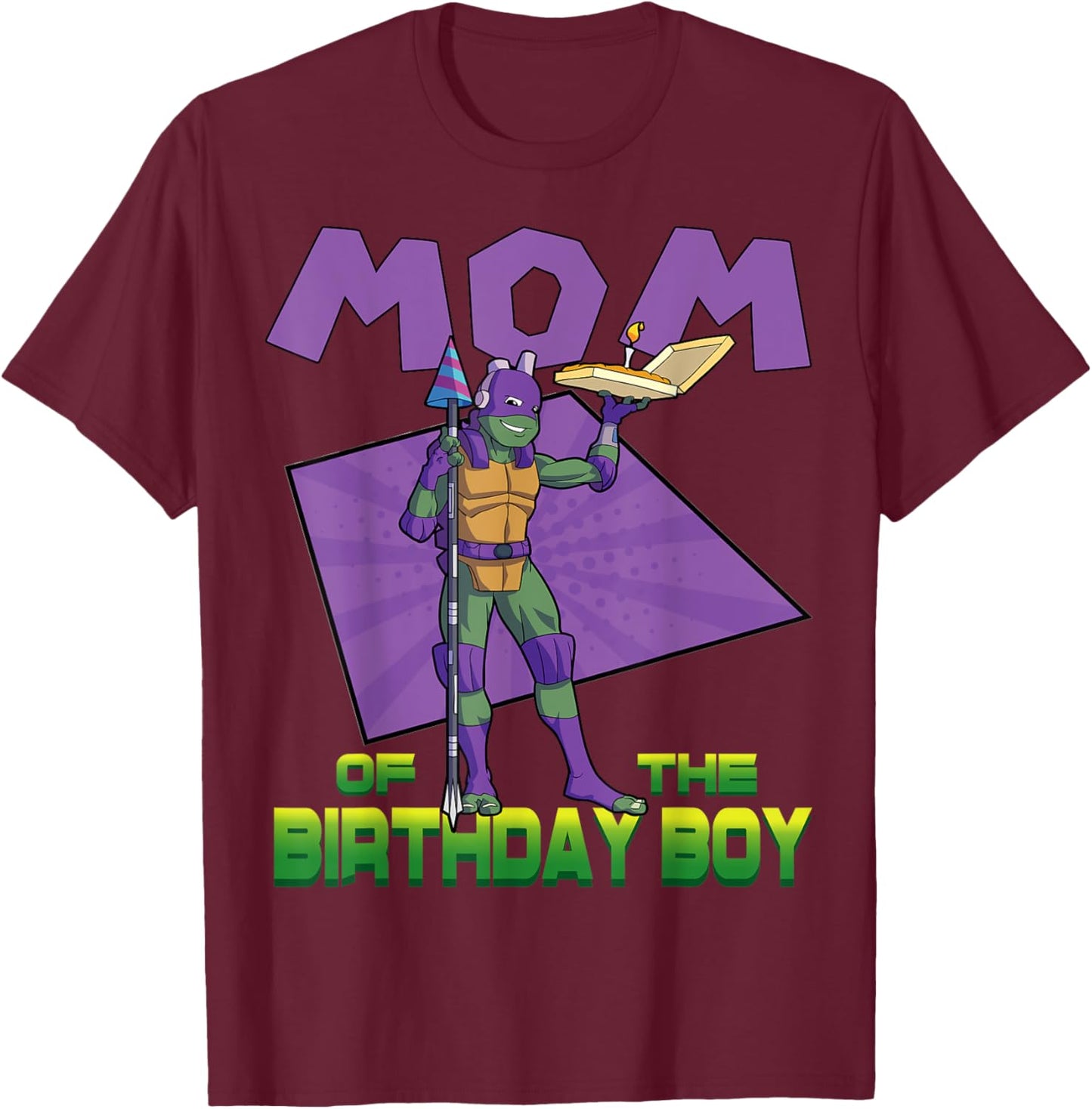 Mademark x Teenage Mutant Ninja Turtles - Donnie Mommy of the Birthday Boy Pizza Theme Party T-Shirt - T-Shirt | Maroon