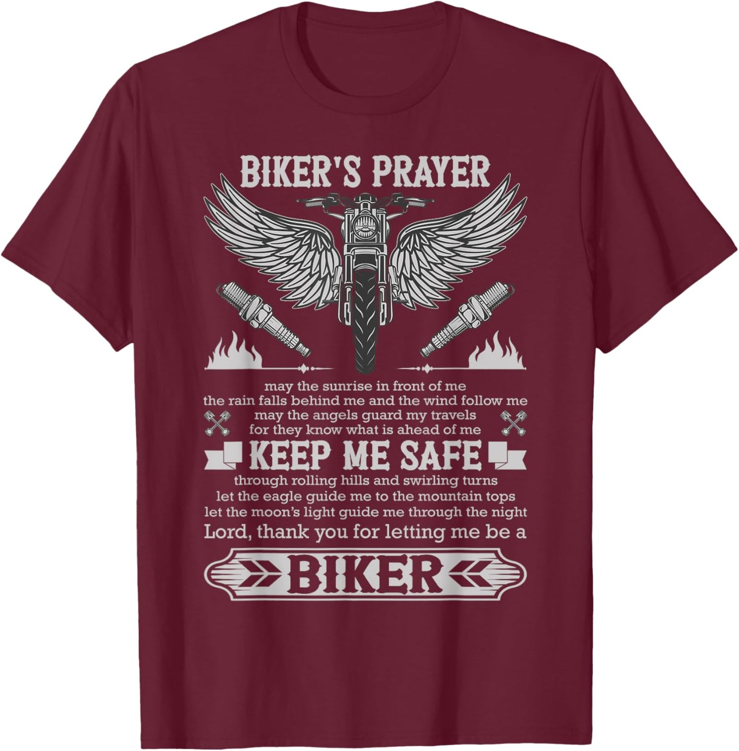 Bikers Prayer Shirt Biker Stuff Motorcycle Rider Vintage T-Shirt - T-Shirt | Maroon