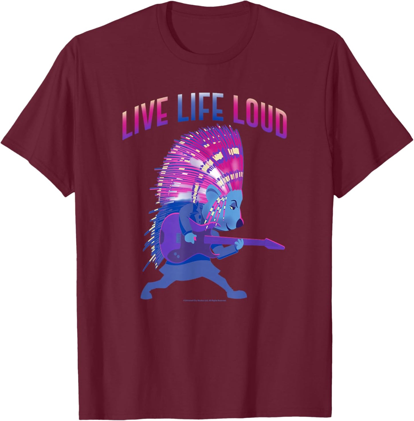 Sing 2 Ash Retro Live Life Loud Silhouette T-Shirt - T-Shirt | Maroon