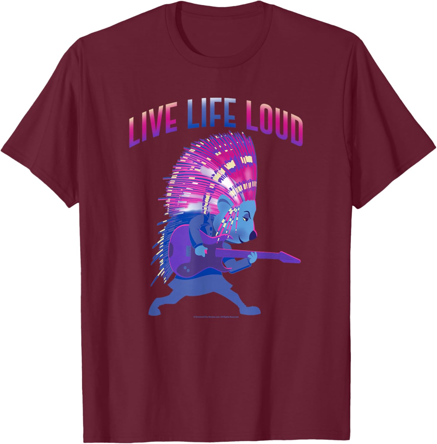 Sing 2 Ash Retro Live Life Loud Silhouette T-Shirt - T-Shirt | Maroon