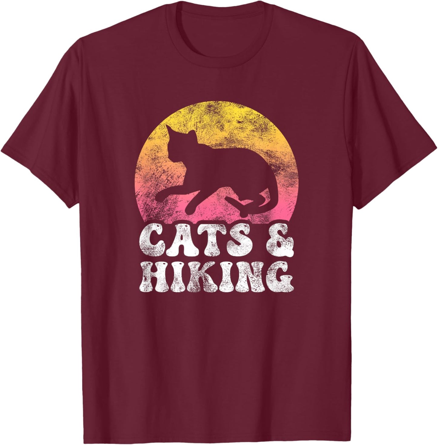 Funny Cats & Hiking Vintage Retro Hobby T-Shirt - T-Shirt | Maroon