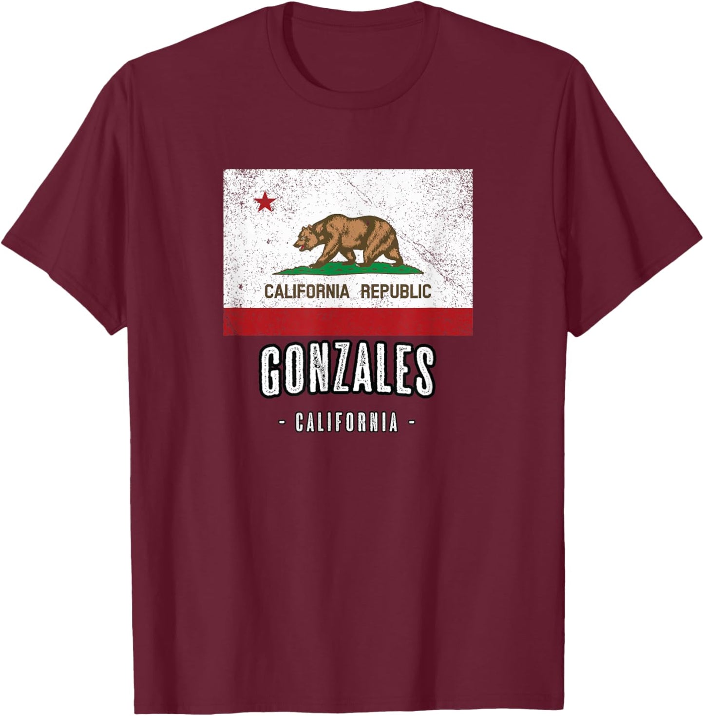 GONZALES - California | Cali City Souvenir - CA Flag T-Shirt - T-Shirt | Maroon